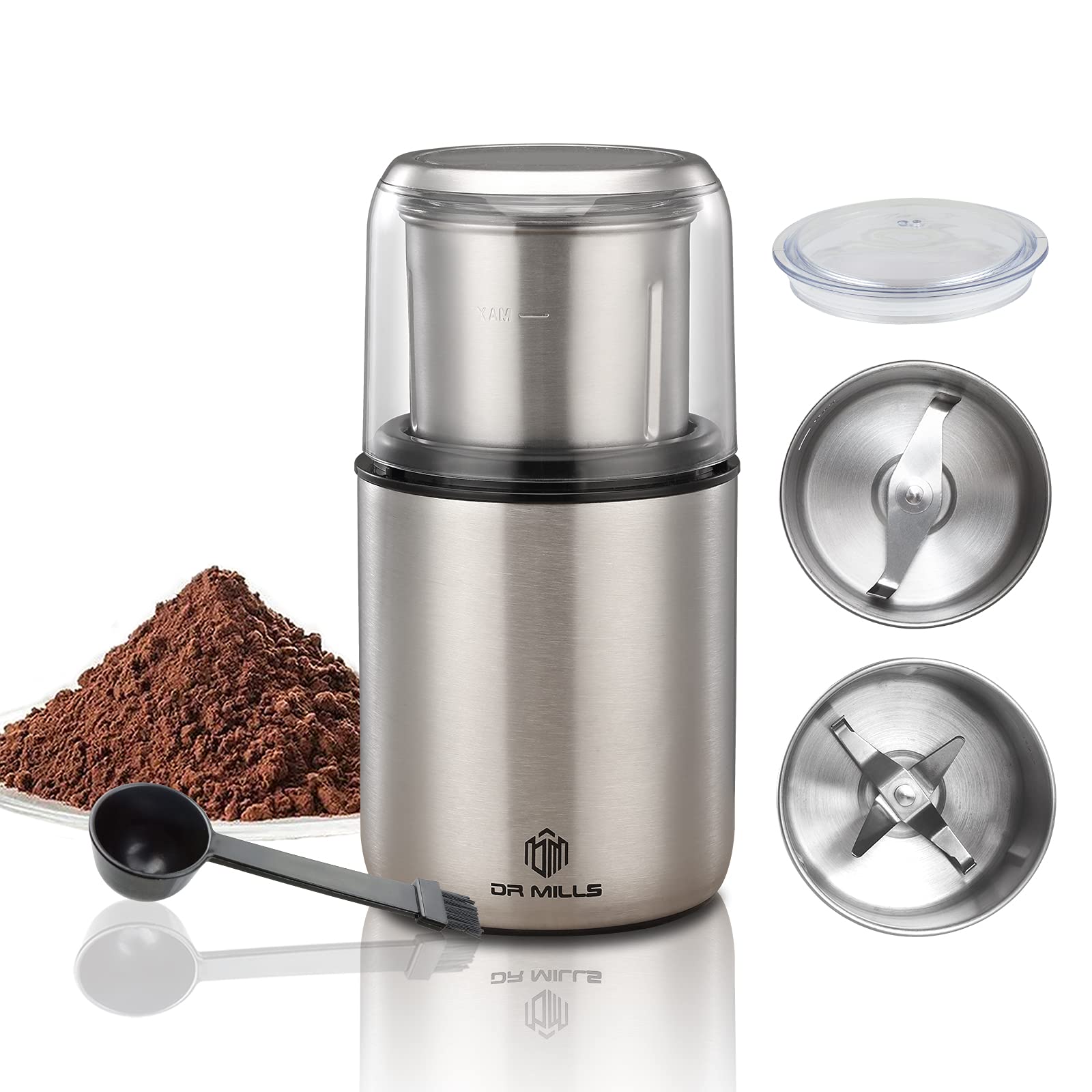DR MILLS DM-7452 Electric Spice & Coffee Grinder - Detachable Cup, Dishwasher Safe, 150W Powerful Motor for Grinding Nuts, Seeds & Herbs - Perfect for Kitchen, Coffee Shops & Baking Enthusiasts