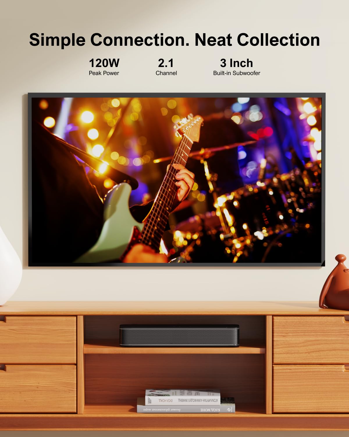 ULTIMEA B30 Pro 2.1 Channel Soundbar with Built-in Subwoofer - 120W Peak Power, Bluetooth 5.3, APP Control, Optical/AUX Inputs, Wall Mountable - Home Theater Sound Bar for TV, Gaming & PC - Perfect for Living Rooms, Bedrooms & Small Spaces