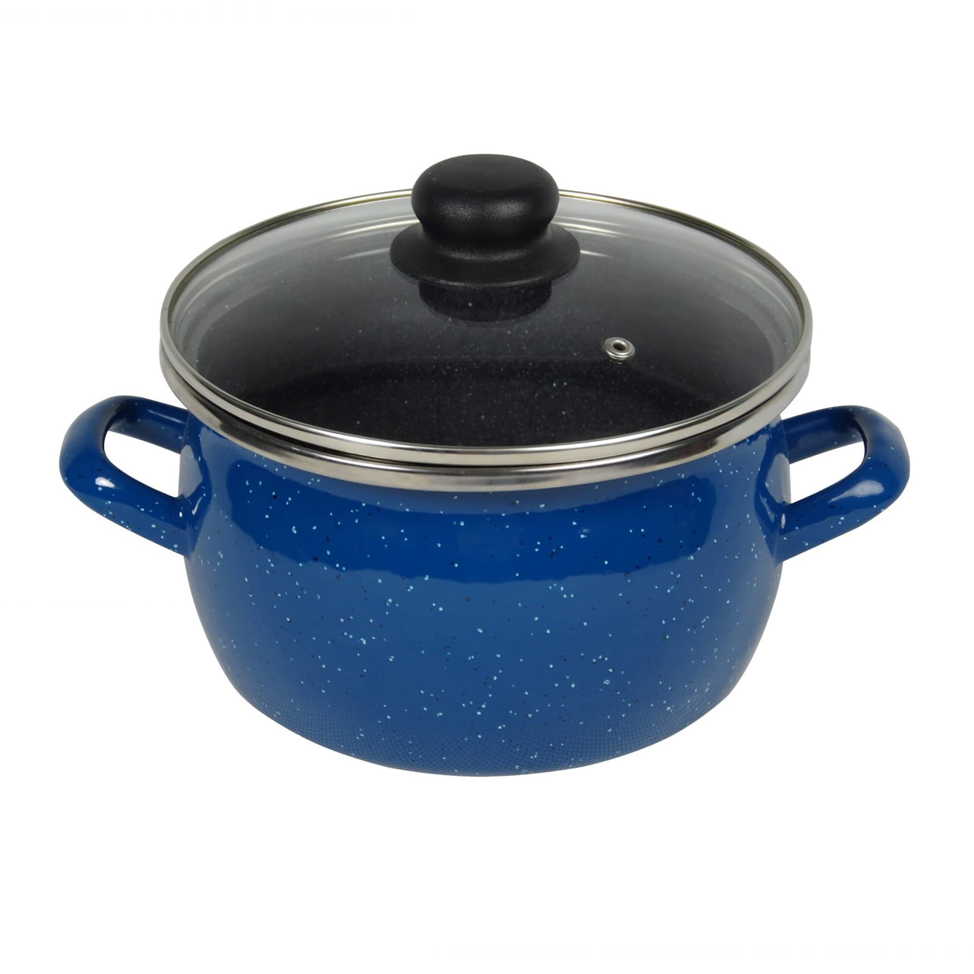 Premium Enamel Stock Pot with Glass Lid - 3.2 Qt Aquamarine Cooking Pot for Home Kitchen, Camping & Party Cooking | Durable & Stylish Cookware for Soups, Stews & Pasta