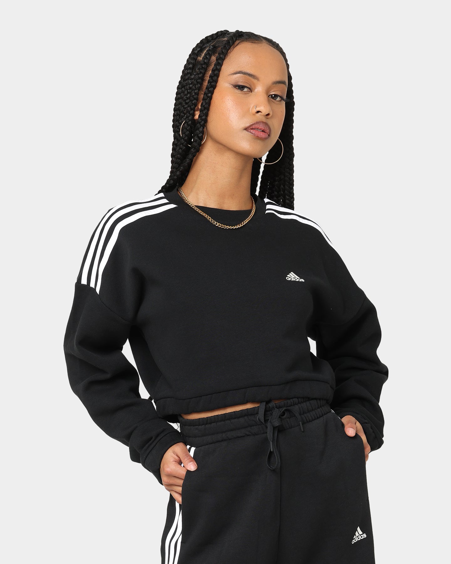 Adidas Women's Hyperglam Crop Sweat Shirt - Black | Workout & Gym Essentials | Running, Yoga & Casual Wear