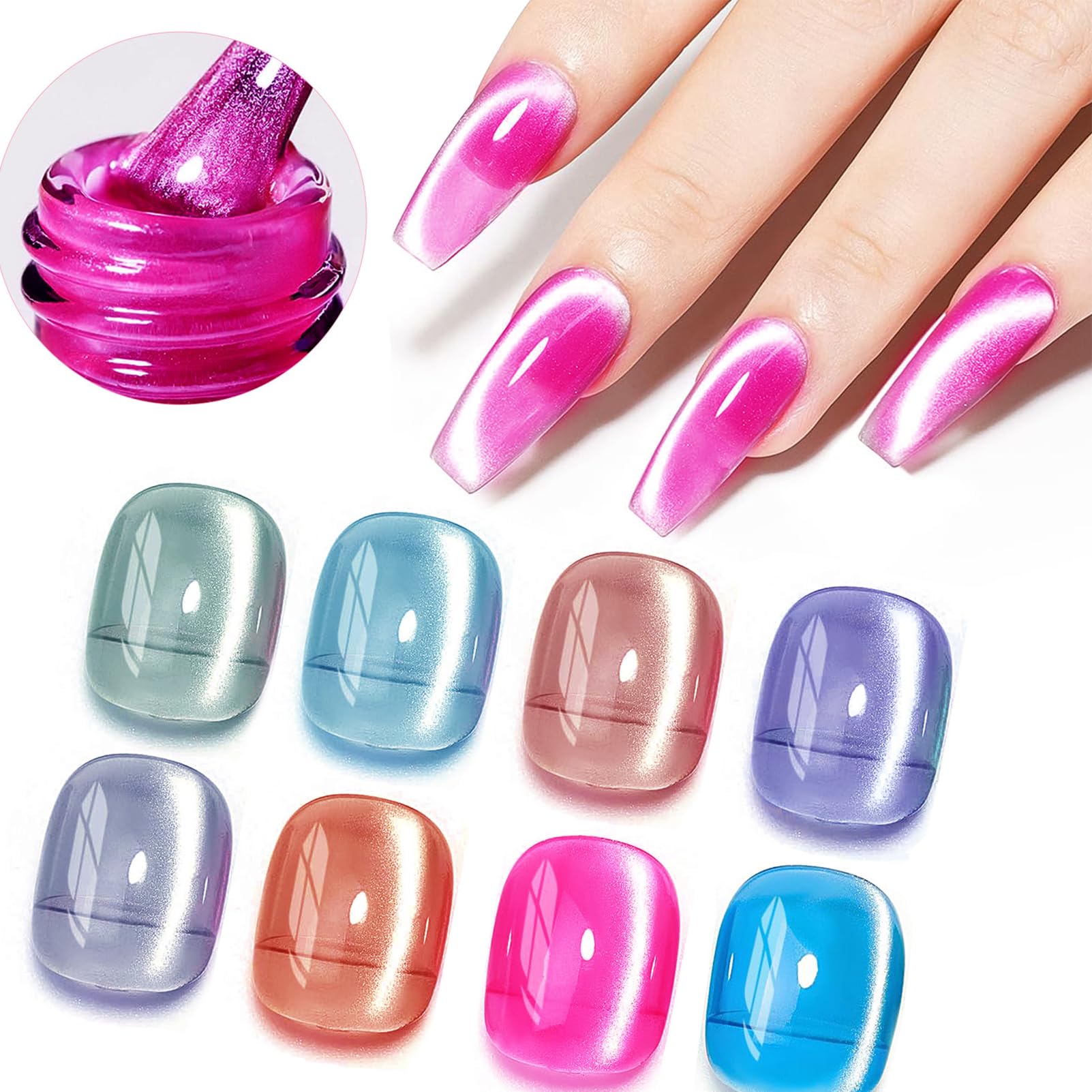 Hot Pink Jelly Cat Eye Gel Nail Polish - Magnetic Nail Polish Gel with Glossy Finish, Translucent & Glass Effect for Girls & Women - Perfect for Parties, Weddings, and Special Occasions