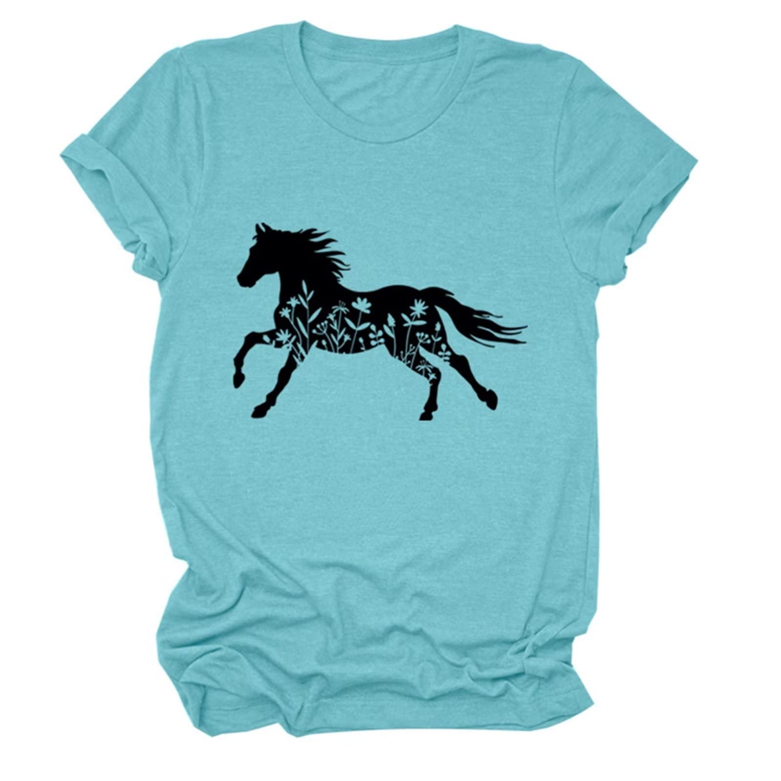 Women's Floral Horse Graphic Print Crewneck T-Shirt - Casual Loose Fit Tee for Farm Lovers | Perfect for Everyday Wear, Country Outings & Gift Giving