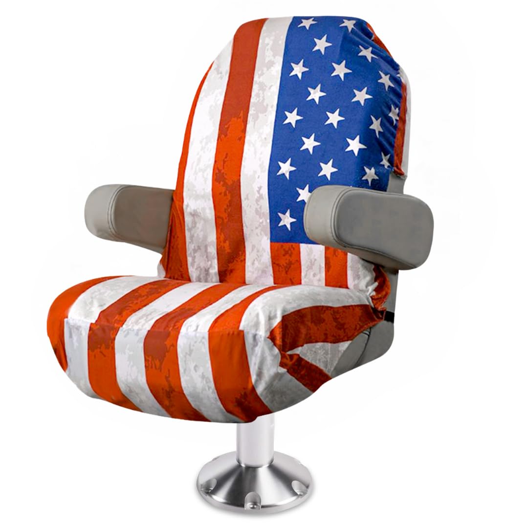 Premium Microfiber Boat Seat Cover with USA Flag Design - Quick-Drying, Universal Fit for Captain's Chairs & Pontoon Boats - Perfect for Fishing, Yachting & Water Sports Protection