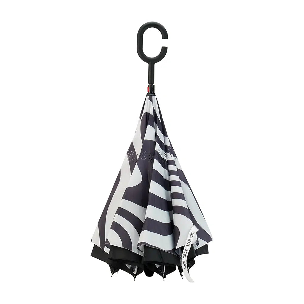 Annabel Trends Reverse Umbrella with Hypnotic Swirl Design - Windproof Compact Inverted Folding Umbrella for Rain & Snow - Perfect for Commuting, Travel & Outdoor Activities