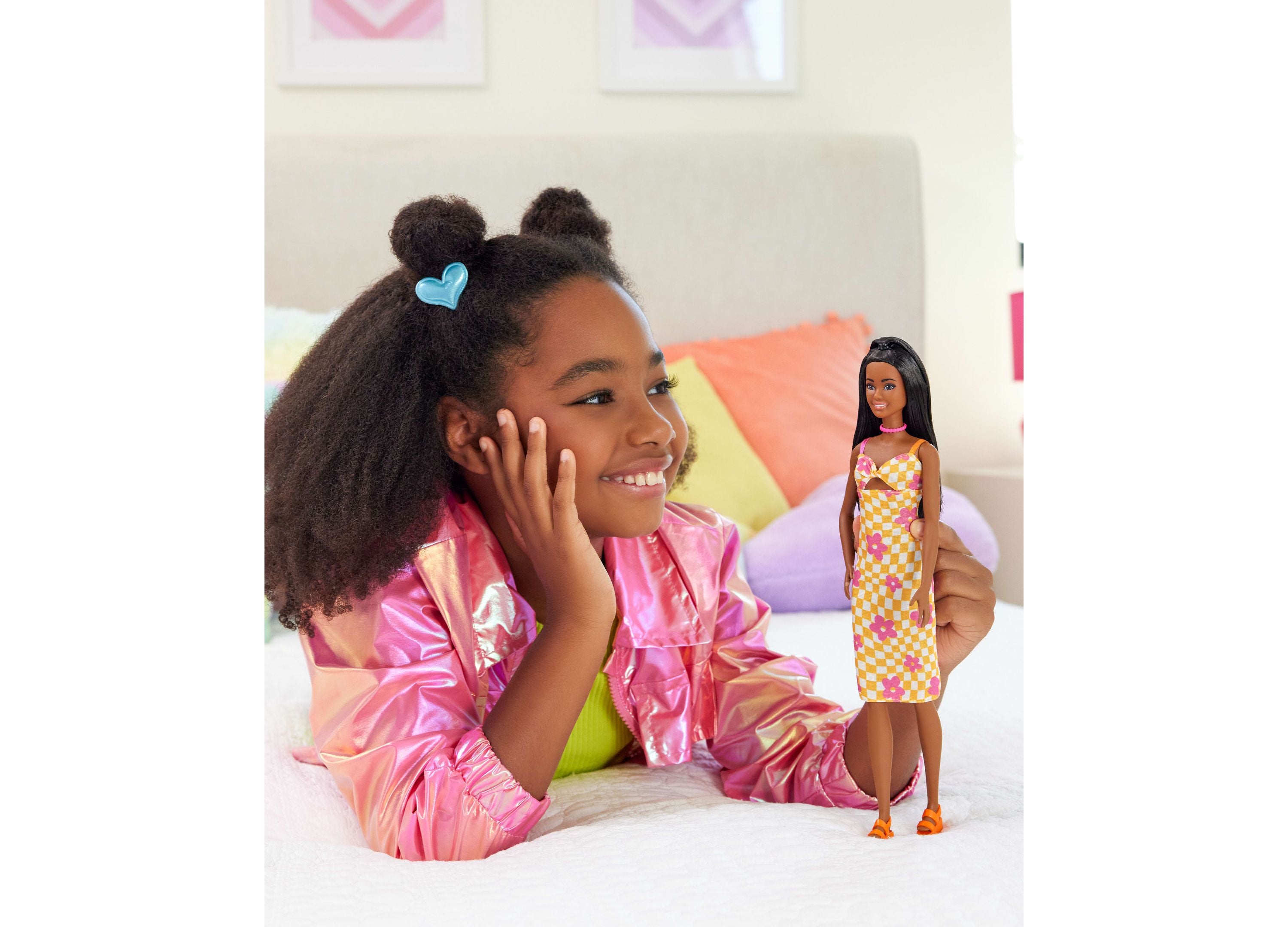 Barbie Fashionistas Doll #233 with Flower Checkered Midi Dress - Collectible Doll for Girls Ages 3+ | Perfect for Playtime, Birthday Gifts & Doll Collection Displays