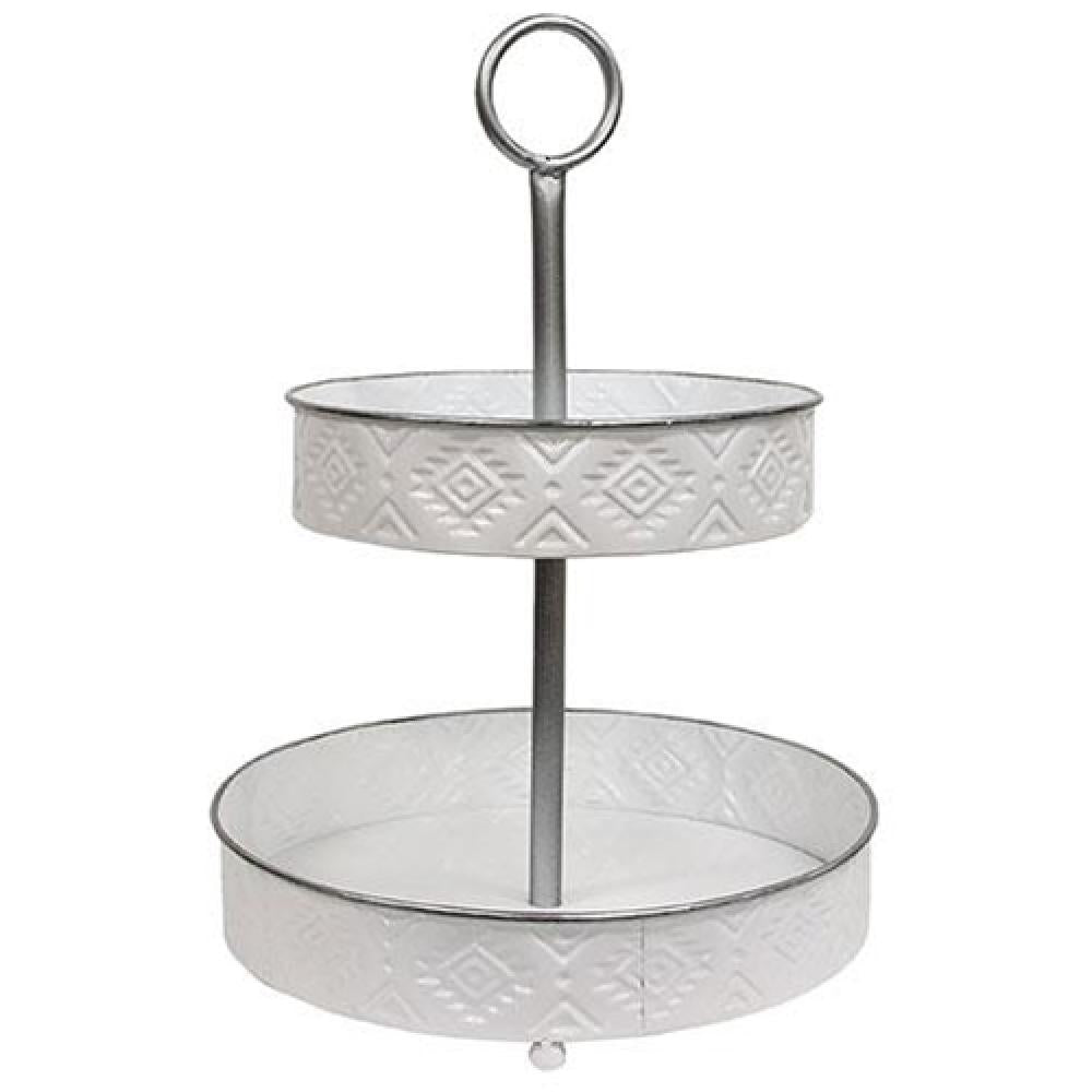 Aztec White Metal 2 Tiered Tray - Elegant Decorative Serving Tray for Kitchen, Dining Table, and Home Decor | Perfect for Parties, Entertaining, and Displaying Treats