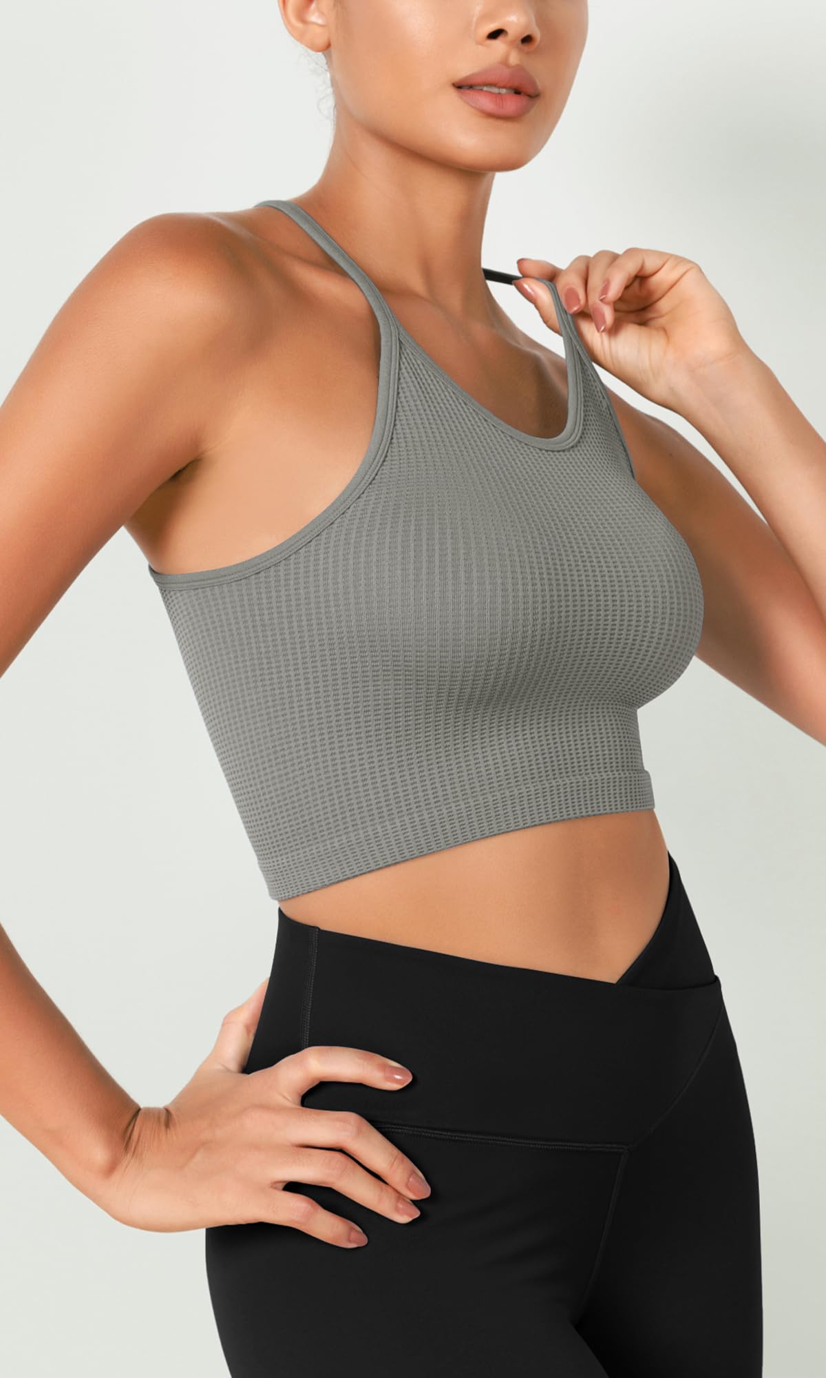 ODODOS Women's Seamless Waffle Knit Crop Tops 3-Pack - Soft Stretchy Camisoles for Layering, Yoga & Casual Wear - Breathable Comfort Fit Summer Tank Tops