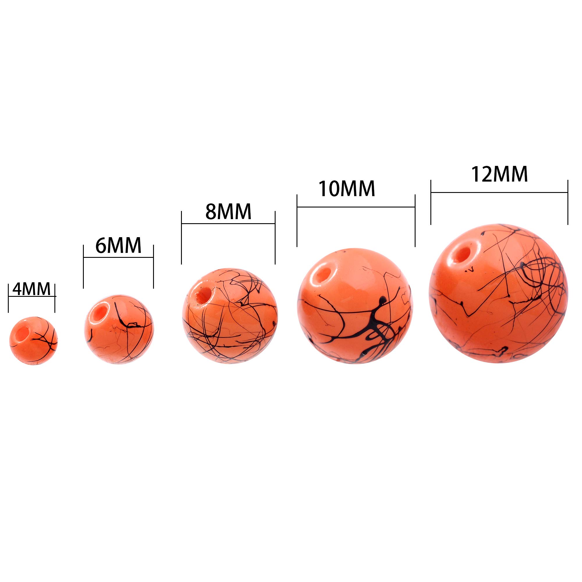 RUBYCA 300pcs Mixed Size Glass Beads for DIY Jewelry Making - Opaque Orange & Black Paint Splatter Design - Perfect for Bracelets, Necklaces, Earrings & Craft Projects