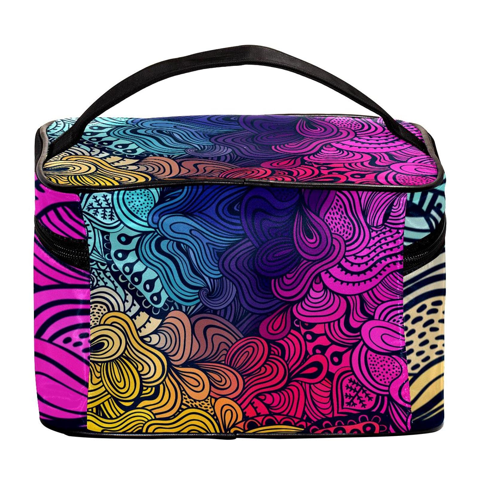 Abstract Rainbow Floral Pattern Travel Makeup Bag - Large Cosmetic Organizer with Zipper for Women & Girls | Perfect for Travel, Gym & Daily Essentials Storage