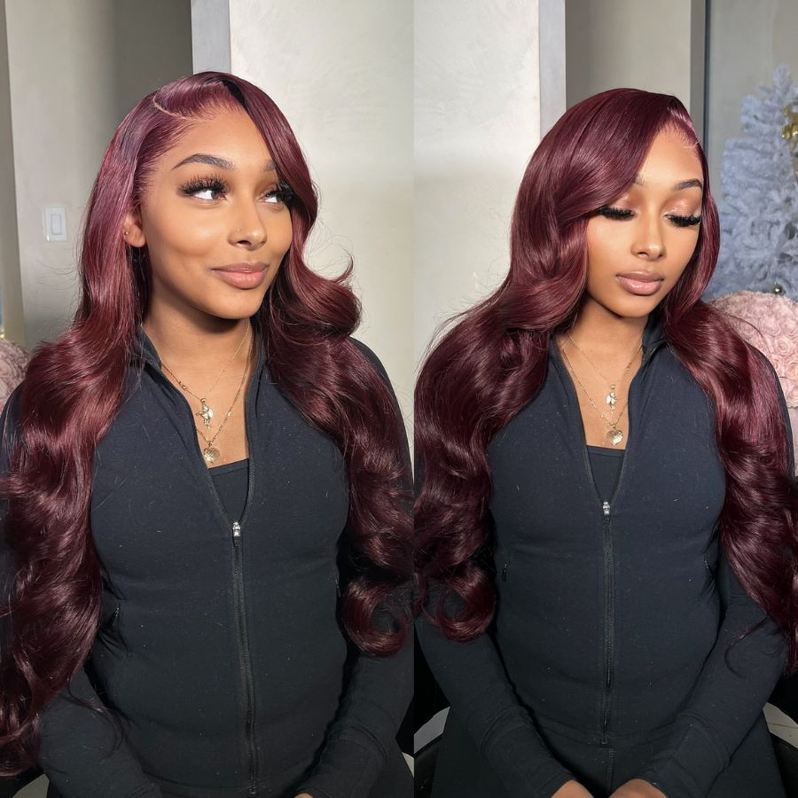WOWANGEL 99J Burgundy 13x6 Lace Front Wig - Pre Plucked Human Hair Wig with Natural Hairline for Women | Perfect for Daily Wear, Cosplay & Special Occasions