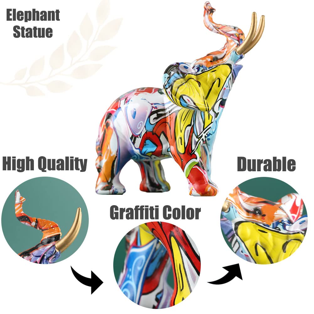 Creative Colorful Resin Elephant Statue - Hand-Painted Elephant Figurine for Home & Office Decor | Perfect for Living Room, Bedroom, Workspace & Gift Giving