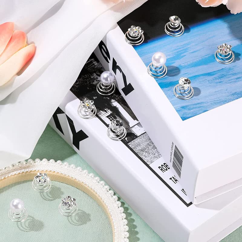 12PCS Silver Pearl Rhinestone Spiral Hair Pins - Crystal Twist Bobby Pins for Women, Wedding, Prom & Party Hair Accessories (Shimmering Hair Clips for Updos, Braids & Special Occasions)