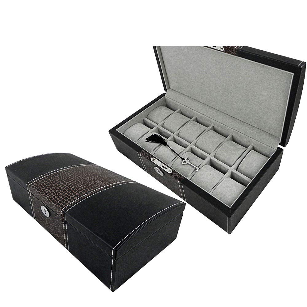 Luxury Watch Box for Men & Women - 6/12 Grids Leather & Carbon Fiber Jewelry Storage Organizer with Clear Window Display Case for Rings, Bracelets & Watches - Perfect for Home, Office & Travel (Color: 12W-GX)