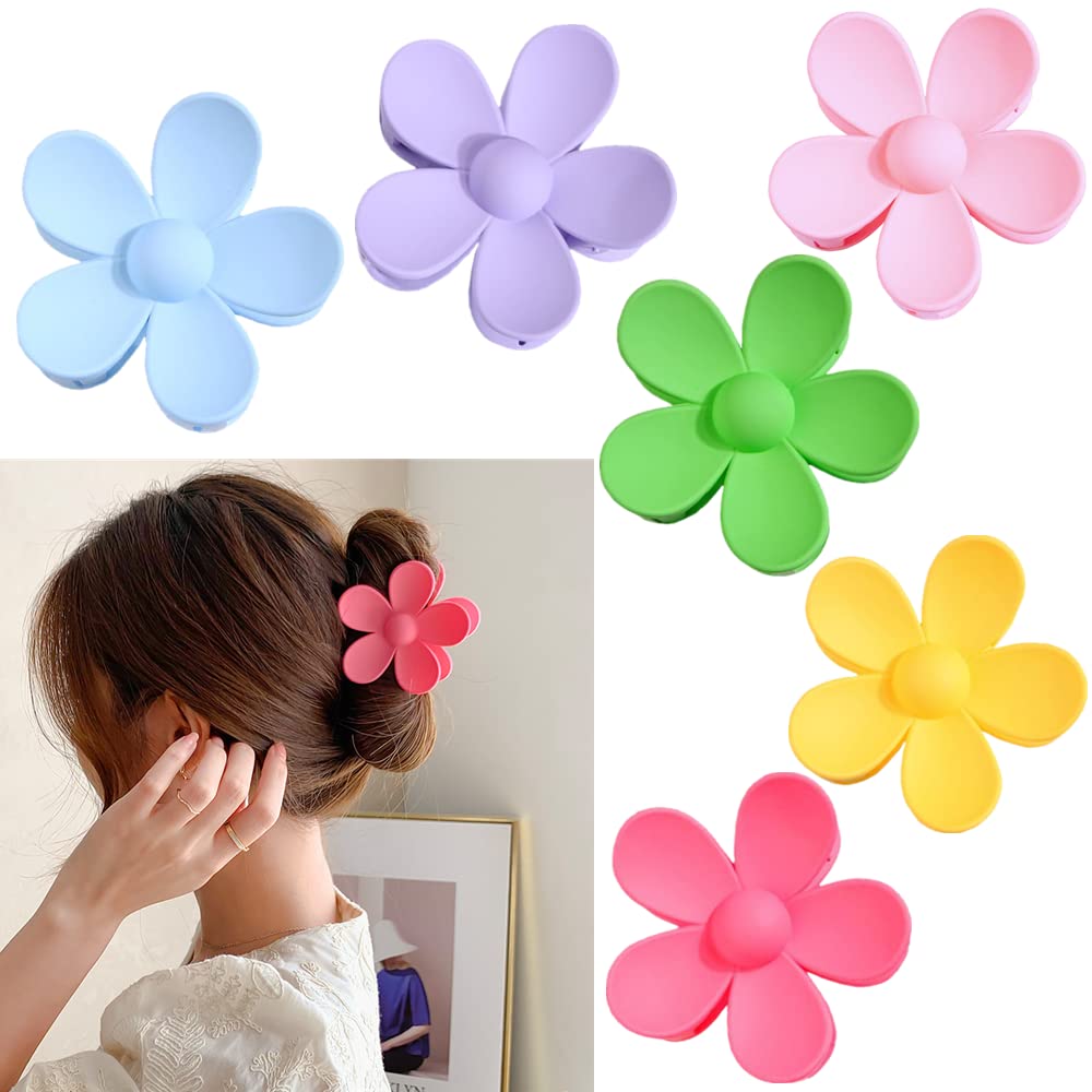 6 PCS Matte Flower Hair Claw Clips - Non-Slip Hair Clips for Women & Girls with Medium to Thick Hair - Perfect for Ponytails, Buns, and Everyday Hairstyles