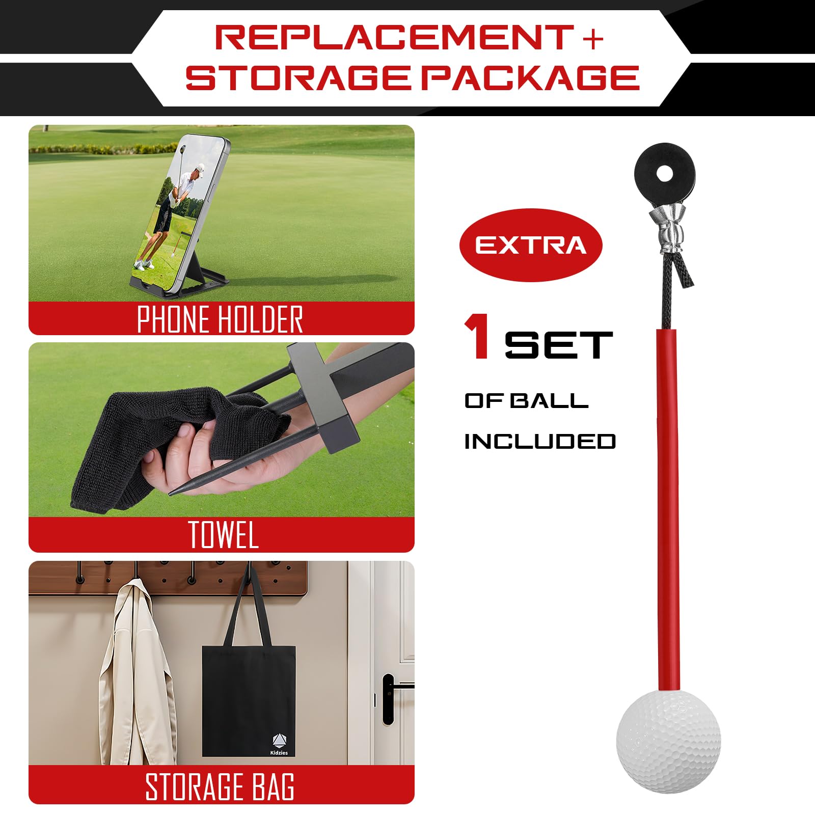 Durable Golf Swing Trainer with Replacement Ball & Height Adjustment - Perfect Iron Practice Aid for Kids & Youth - Ideal Golf Gift & Training Accessory for Backyard, Driving Range & Indoor Practice