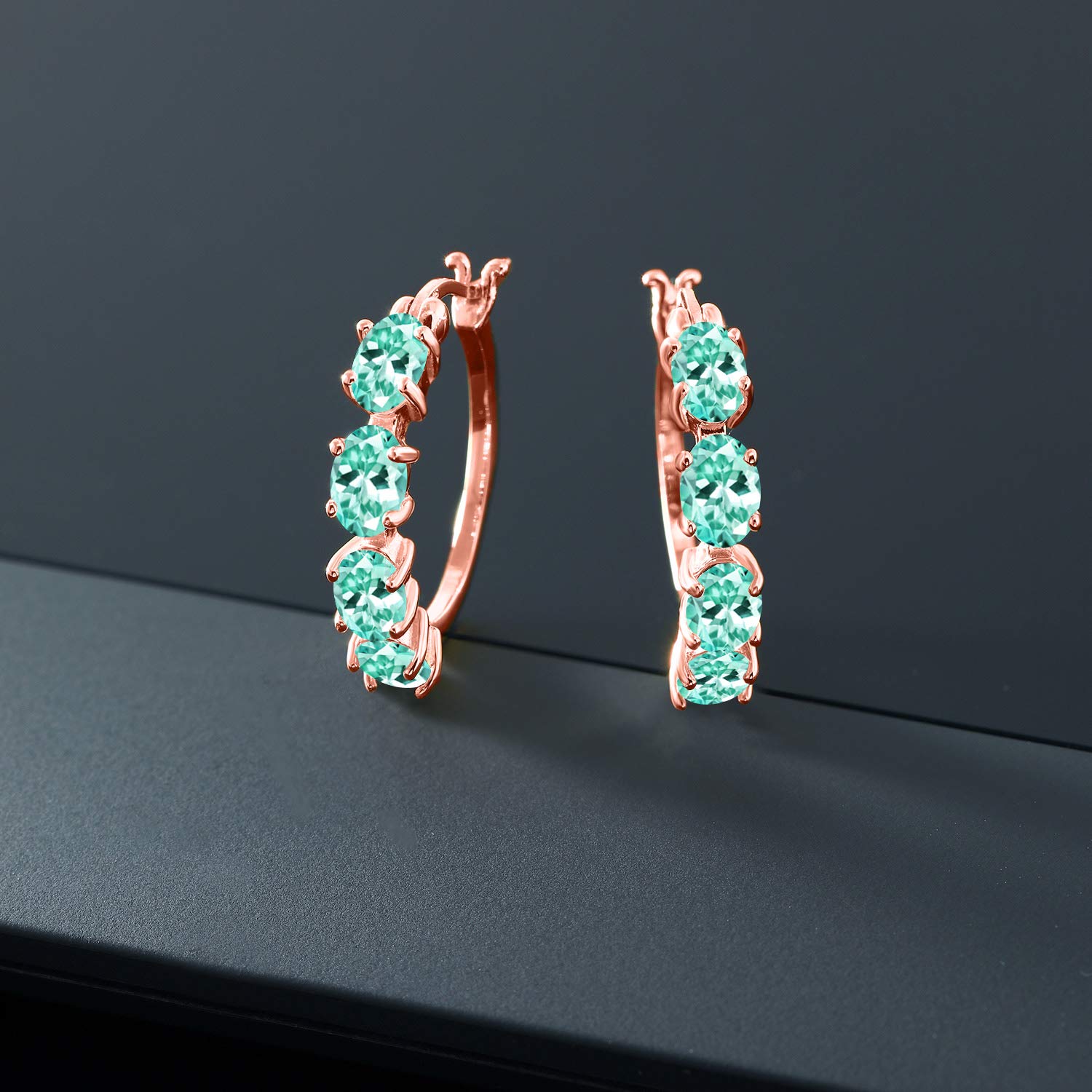 18K Rose Gold Plated Silver Oval Birthstone Hoop Earrings for Women | 6x4mm Oval Gemstone | 22mm (0.85 Inch) | Dainty Gold Hoops | Perfect Gift for Birthday, Anniversary & Everyday Wear