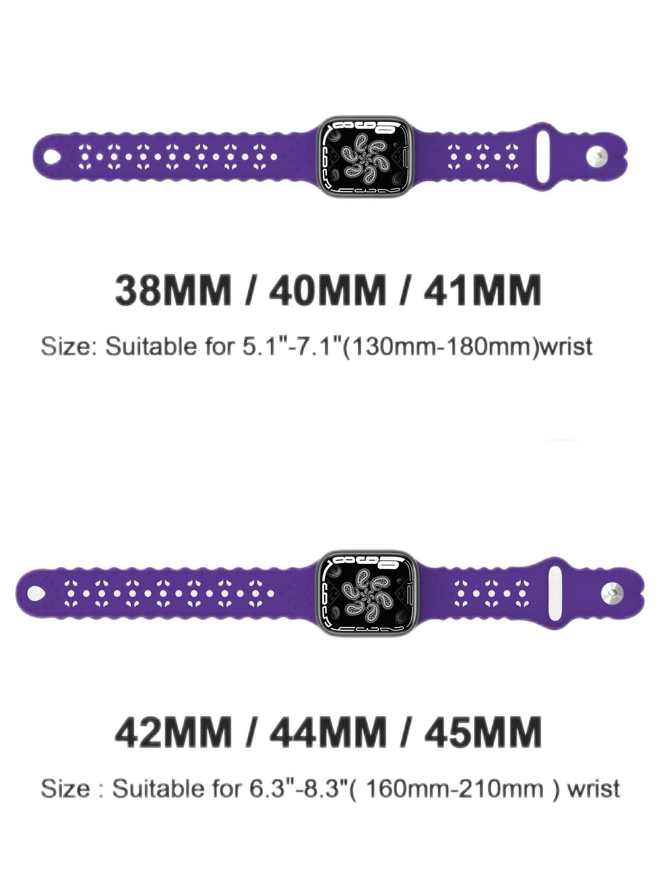 Floral Silicone Watch Band Compatible with Apple Watch 38mm 40mm 41mm 42mm 44mm 45mm - Soft Sport Breathable Wristband for iWatch Ultra SE Series 8 7 6 5 4 3 2 1 - Perfect for Women & Men, Gym, Running & Everyday Wear
