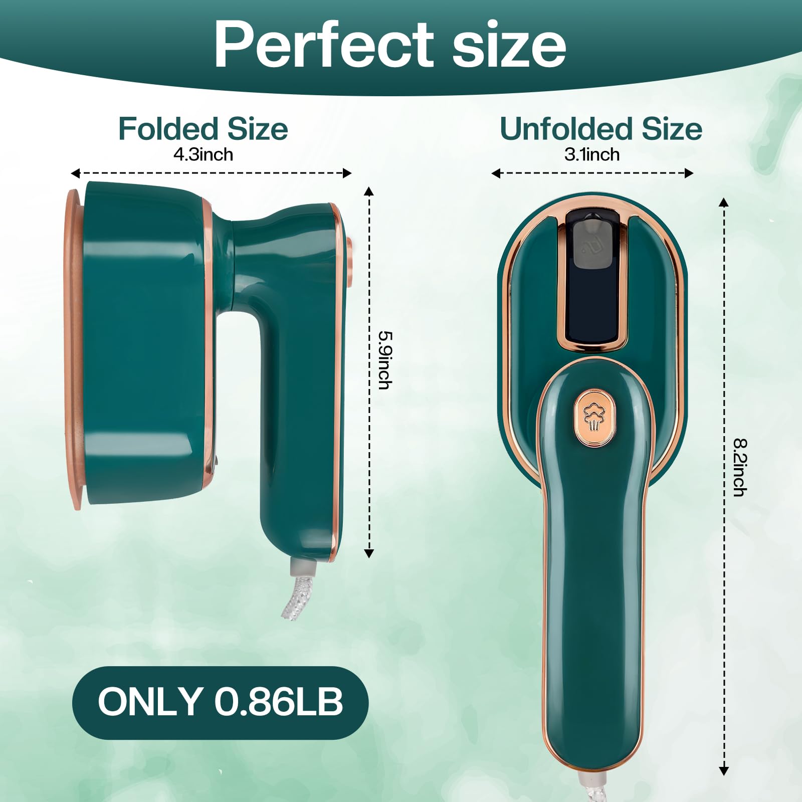 Portable Mini Steam Iron & Travel Steamer - 970W Handheld Garment Steamer for Dry & Wet Ironing, 180° Rotatable Design for Wrinkle Removal - Perfect for Home, Office & Travel (Green)