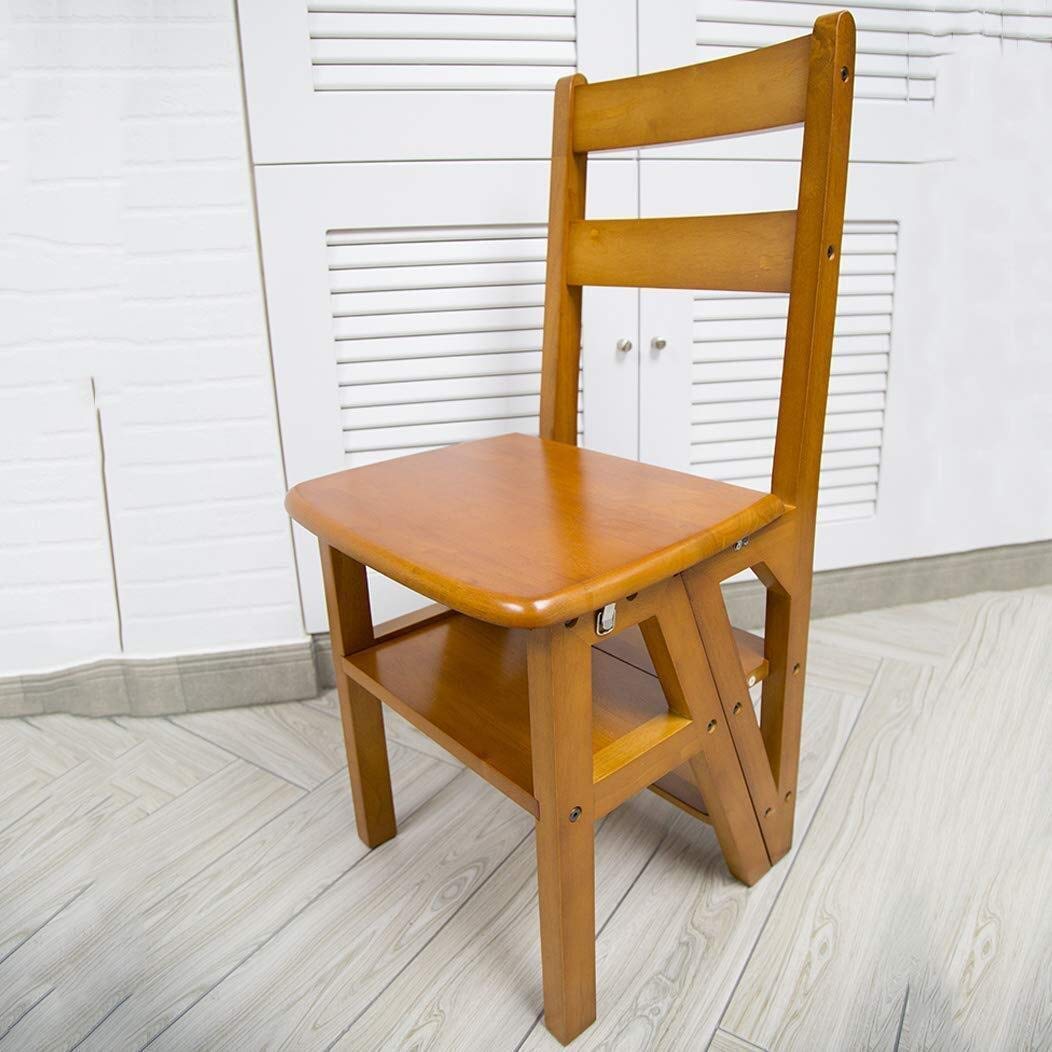 FADUNI Wooden Folding Step Stool for Home - Portable Multifunctional Step Ladder Stool with Seat - Perfect for Kitchen, Bathroom, and Kids' Use