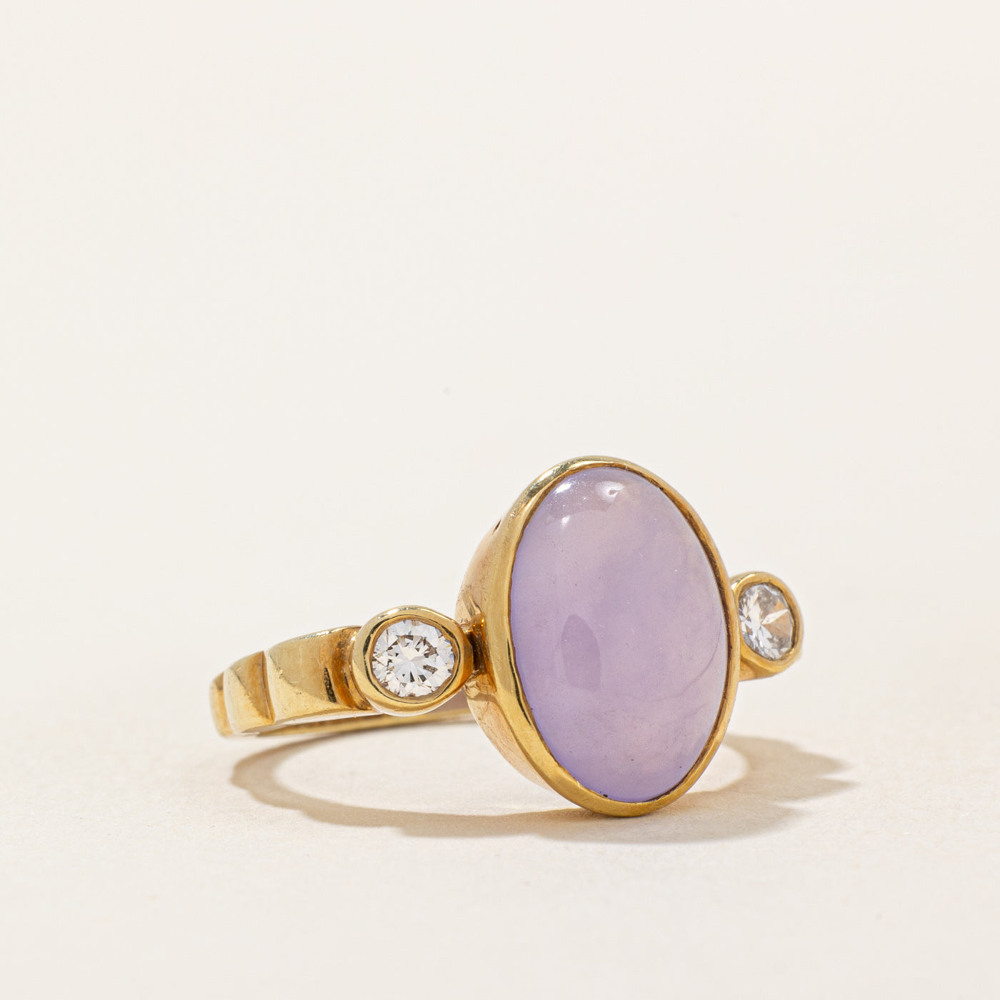 Lavender Jade and Diamond Cocktail Ring - 3.70ct Natural Stone with 0.20ctw Diamonds - Size 5 - Elegant Statement Jewelry for Evening Parties and Special Occasions