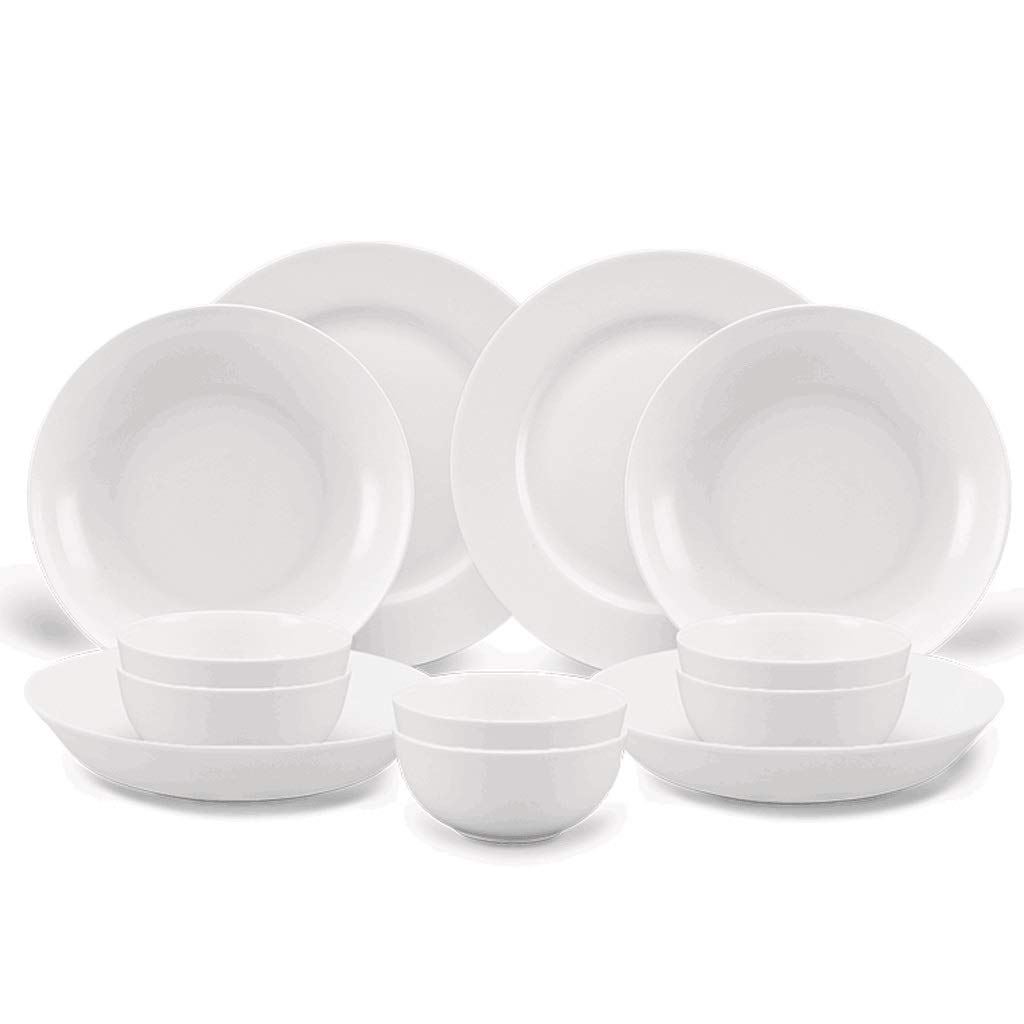 40-Piece Pure White Porcelain Dinnerware Set - Bone China Plates, Bowls, Soup Plates & Gravy Boat for 6-Person Table Setting | Elegant Dinner Party, Wedding, Holiday & Everyday Dining