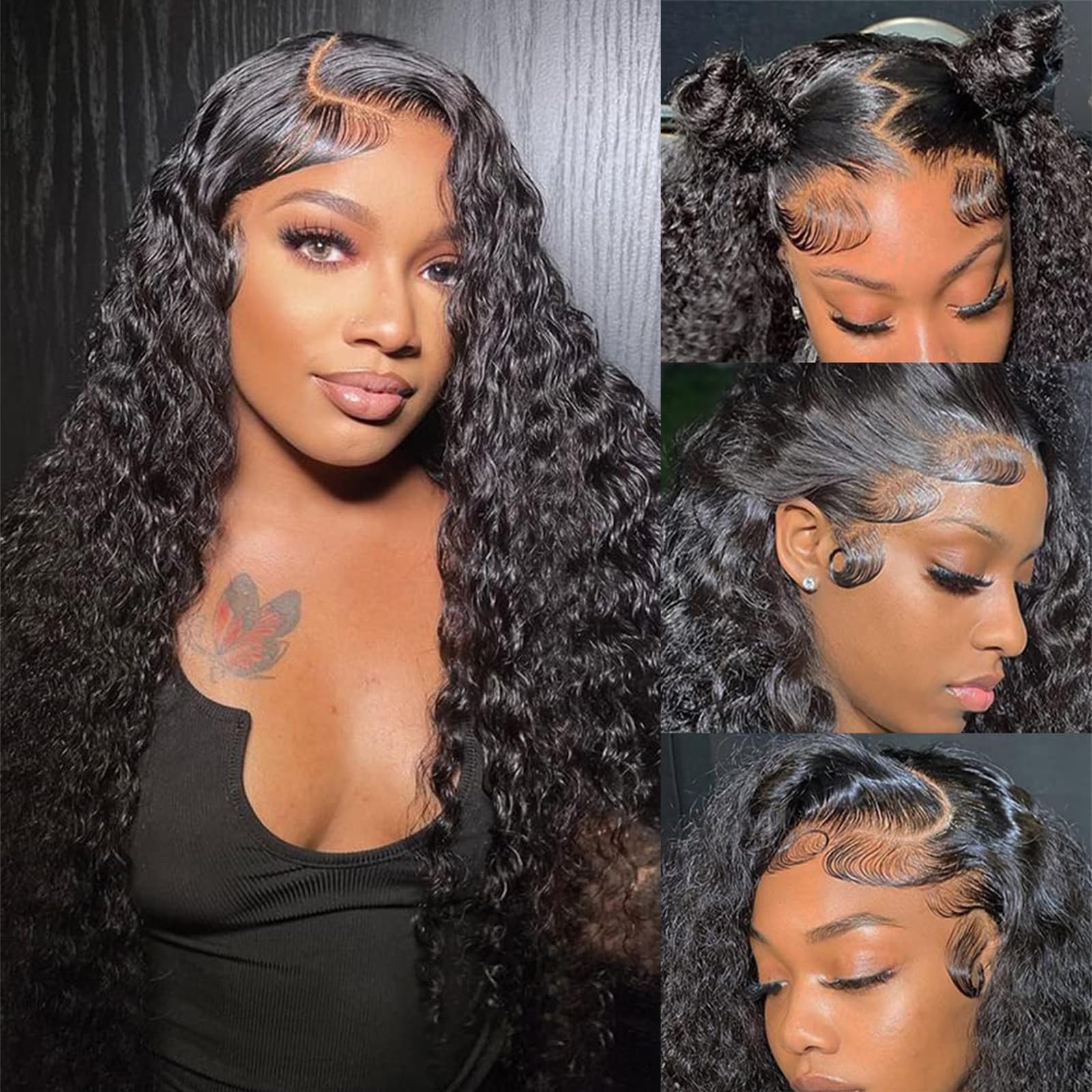 13x6 HD Deep Wave Lace Front Wigs Human Hair - 180% Density Deep Curly Lace Frontal Wigs for Women - 18 Inch Glueless Curly Human Hair Wigs with Baby Hair & Pre-Plucked Hairline - Perfect for Daily Wear, Cosplay, and Special Occasions
