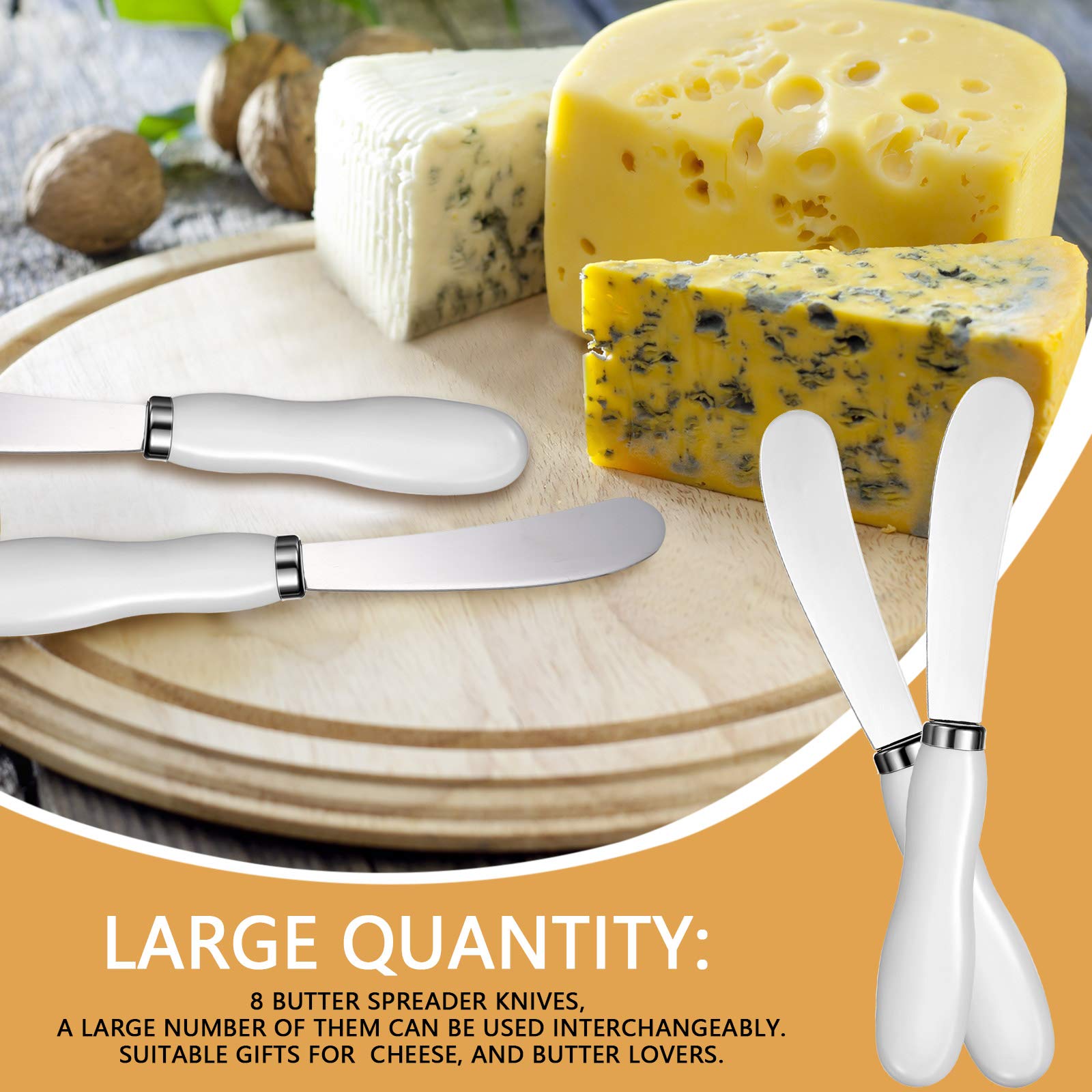 Stainless Steel Cheese Spreader Knife with White Porcelain Handle - 5.74 Inch Multipurpose Butter & Cheese Knife Set of 4 - Perfect for Charcuterie Boards, Wine Parties & Kitchen Use
