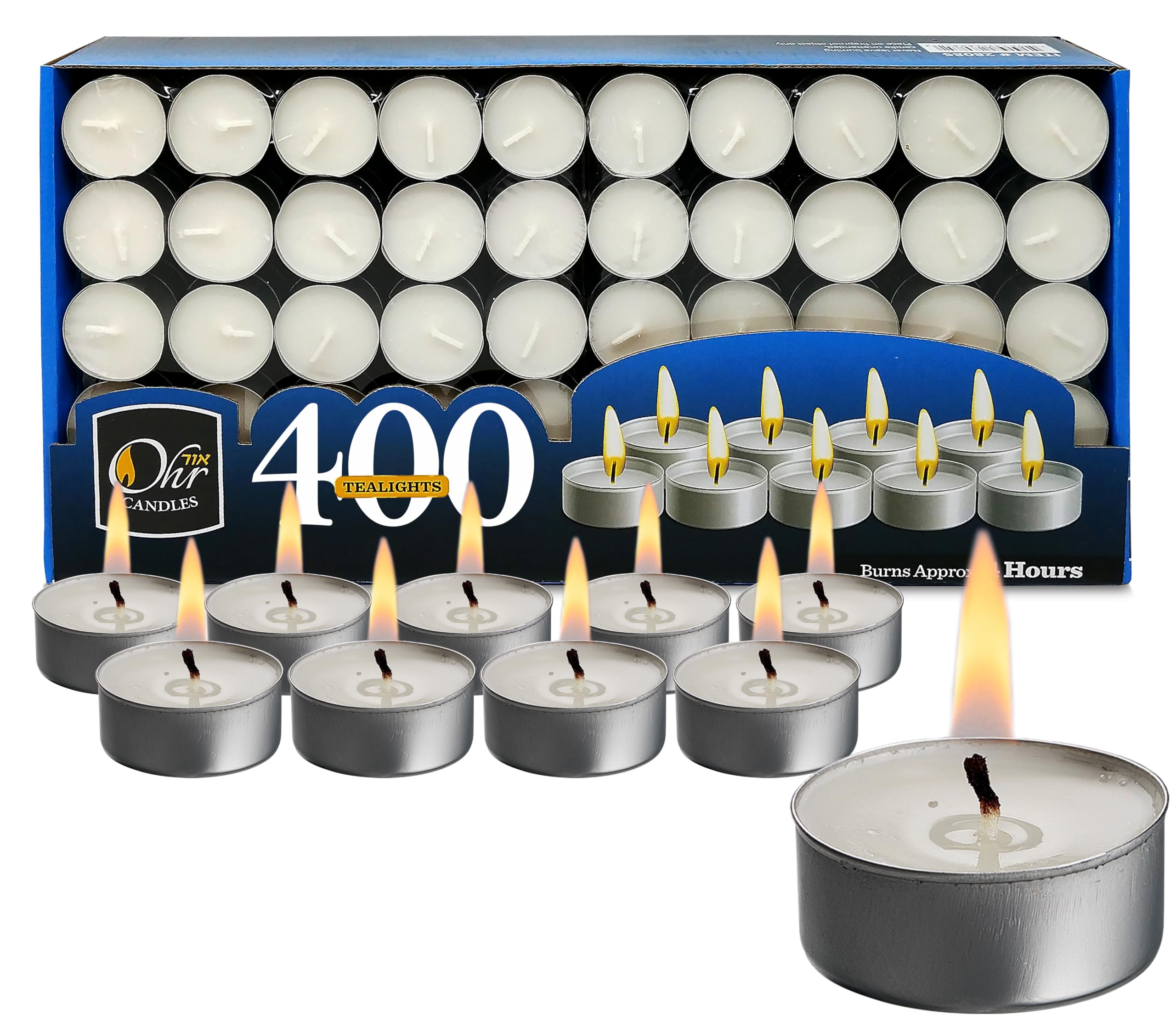 Ohr Candles 400-Pack Bulk Unscented White Tealight Candles - 4 Hour Burn Time for Weddings, Parties, Home Decor & Relaxation