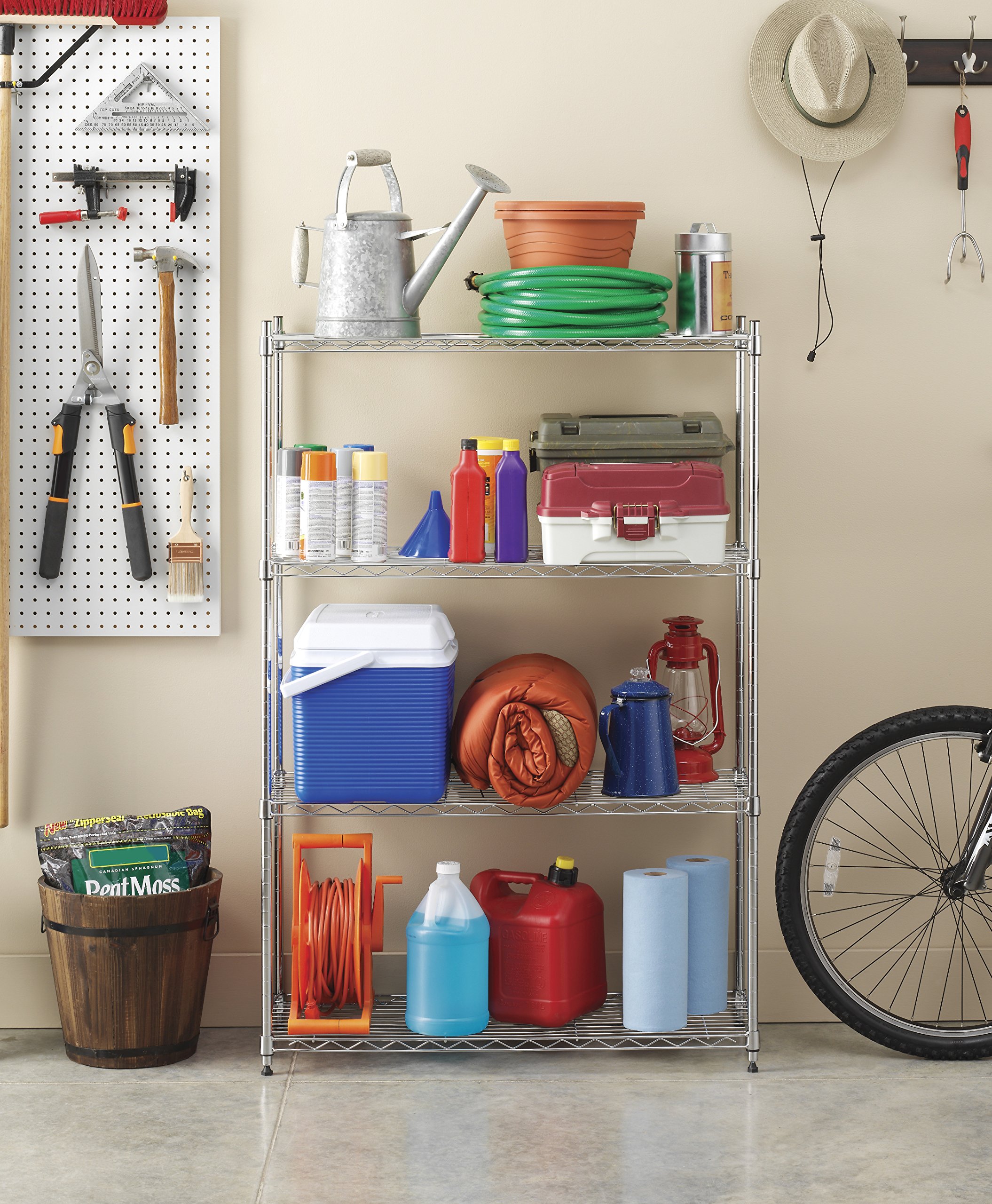 Whitmor 4-Tier Heavy Duty Metal Wire Shelving Unit - Easy Assembly Storage Rack for Pantry, Kitchen, Garage & Plant Organization | Space-Saving Home & Office Storage Solution