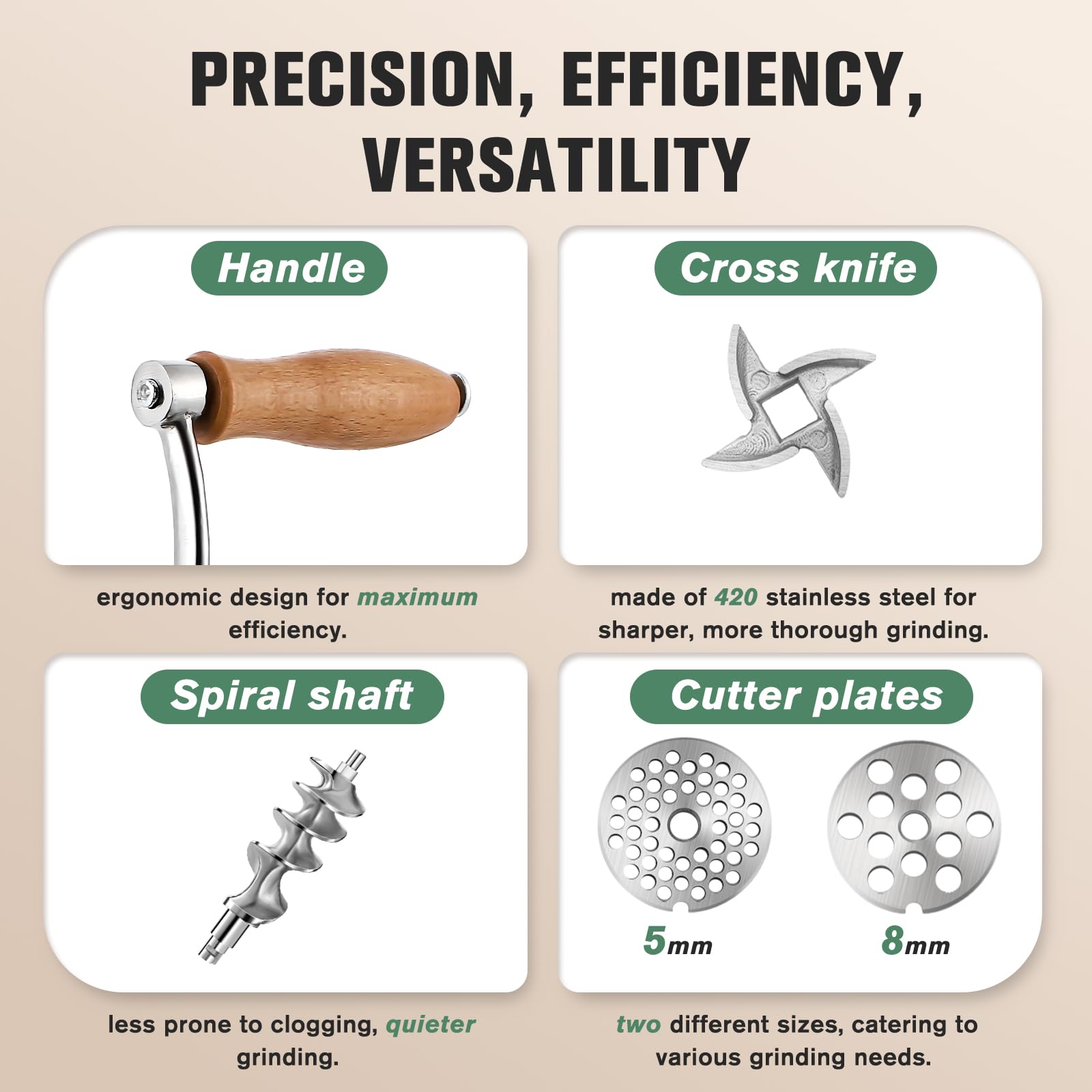 Huanyu Stainless Steel Manual Meat Grinder with Table Clamp - Heavy Duty Sausage Maker for Chicken, Beef, Small Bones & Chili - Perfect for Home Kitchen, Camping & Food Prep (Model HZ-10)