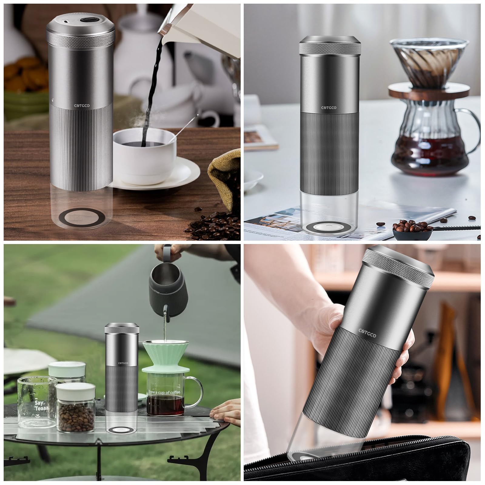 Premium Electric Coffee Grinder with Conical Burr - Portable & Rechargeable for Espresso, French Press, Drip Coffee - Adjustable Fine to Coarse Grind - Perfect for Home, Office & Travel (Silver)