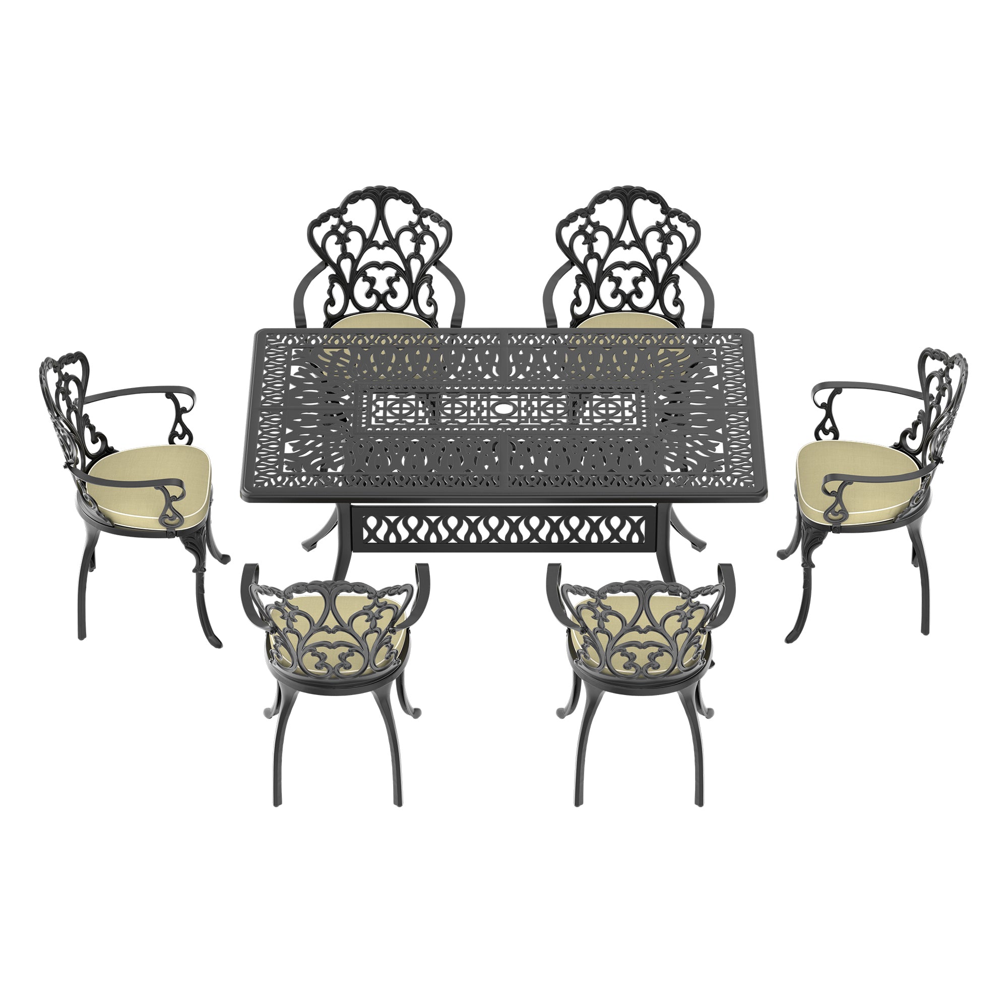 7-Piece Cast Aluminum Patio Furniture Set with Cushions - Outdoor Garden, Poolside & Backyard Lounge Set - Durable Weather-Resistant Patio Chairs & Table (Random Color Cushions Included)