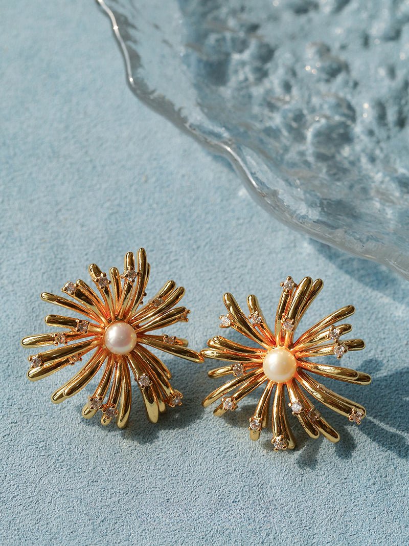 Celestial Fireworks Pearl Earrings for Women - Elegant & Shiny Fashion Jewelry - Perfect for Parties, Weddings & Special Occasions