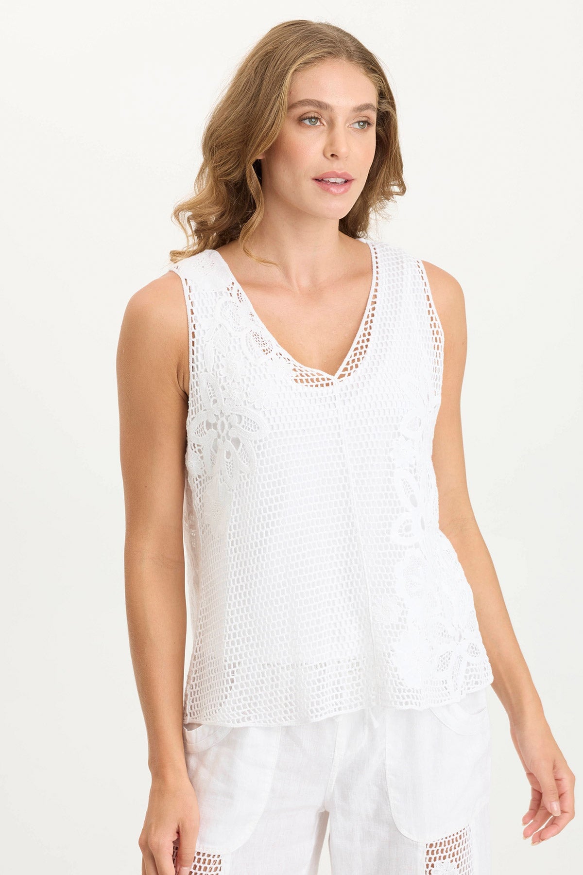 Chariss Crochet V Neck Tank Top for Women - Summer Boho Lace Crochet Tops - Beachwear, Music Festival, Vacation Outfit