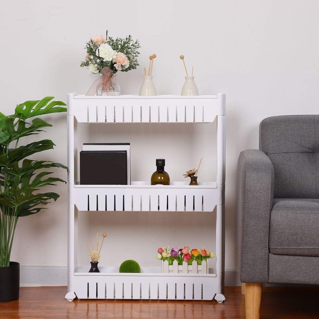 Orrda 3-Tier Slim Space Saving Storage Organizer Shelf with Wheels - Kitchen, Bathroom, Bedroom Organizer Rack for Spices, Toiletries & Home Essentials (White) | Perfect for Small Spaces & Clutter-Free Organization