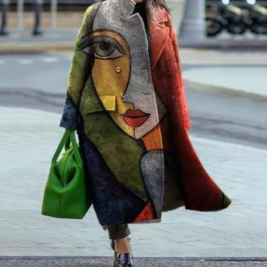 2025 New Women's Long Sleeve Lapel Jacket - Printed Woolen Trench Coat for Autumn (Plus Size Available) | Stylish Outerwear for Work, Dating & Fall Fashion