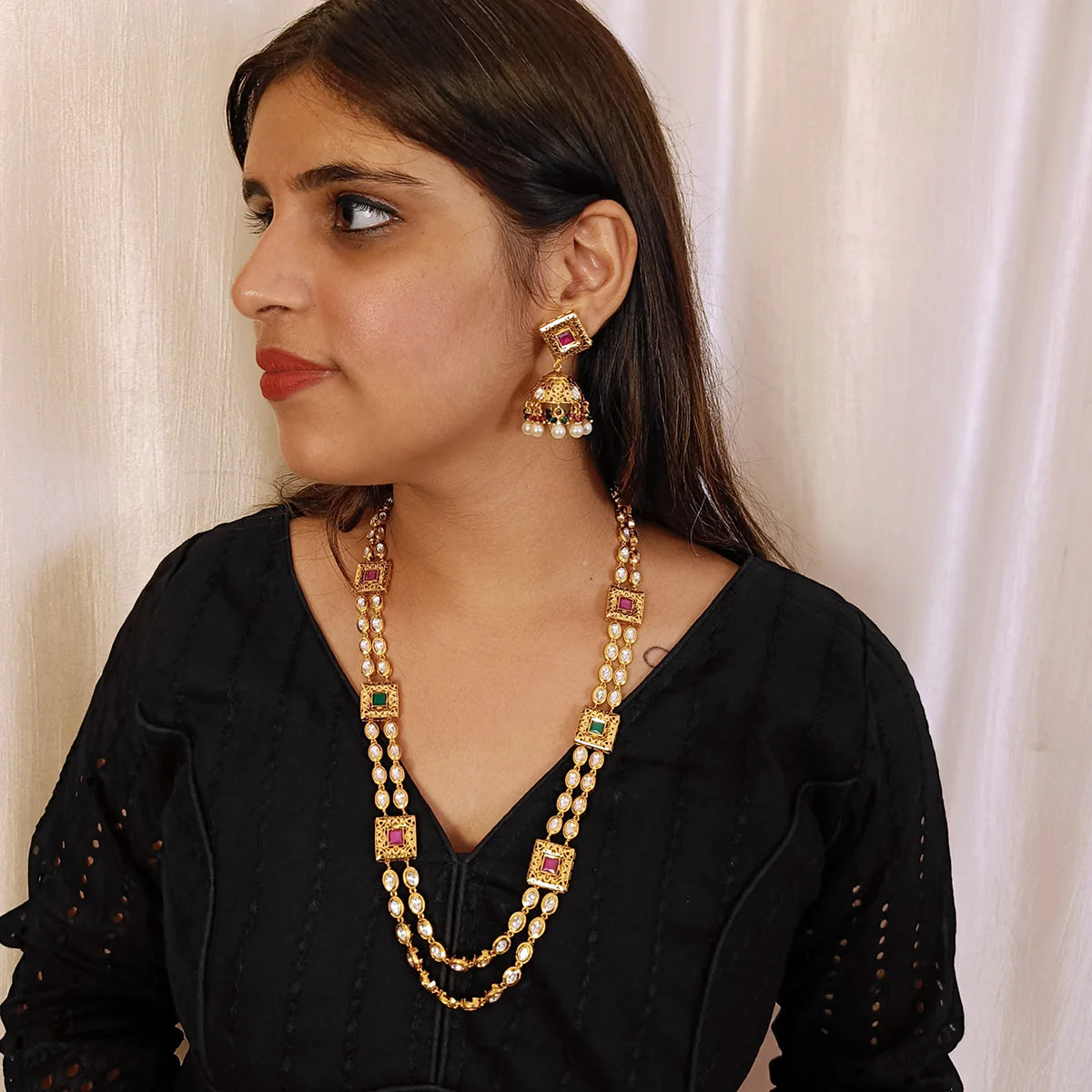 Exquisite Gold Plated Royal Kundan Necklace and Earrings Set (D431) - Perfect for Weddings, Parties & Special Occasions