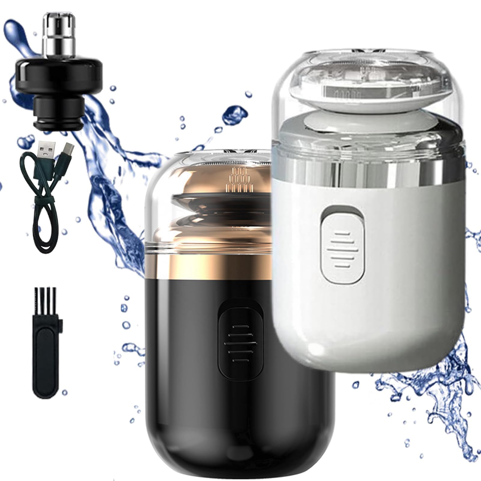 2-in-1 Electric Shaver & Nose Hair Trimmer for Men - Mini Portable Capsule Razor with Dual Blades (Black & White) - Perfect for Travel, Gym & Daily Grooming
