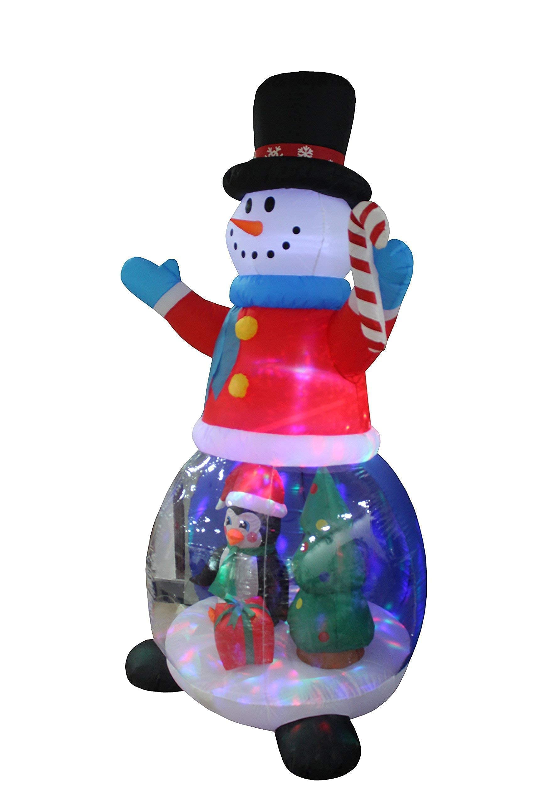 8ft Inflatable Snowman Globe with Penguin & Tree + 5ft Snowman Campfire Blowup with Lights - Christmas Party Decorations Bundle for Outdoor Yard & Indoor Holiday Decor