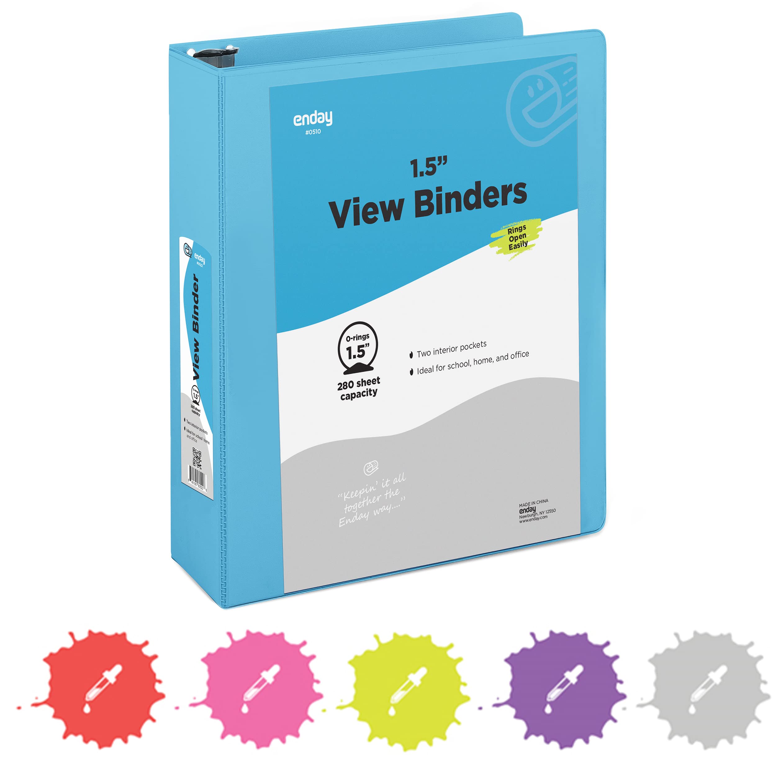 Enday 1.5 Inch Blue 3-Ring Binder with Clear View Cover & 2 Inside Pockets - Durable School & Office Supplies for Organizing Documents, Homework, Presentations - Perfect for Students, Teachers & Professionals