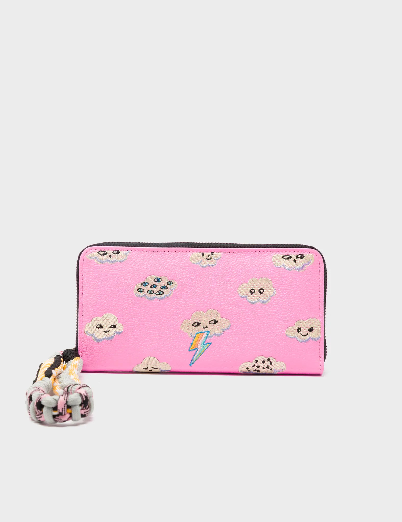 Francis Bubblegum Pink Leather Wallet with Happy Clouds Embroidery - Stylish & Durable Women's Wallet for Everyday Use, Travel & Gift Giving