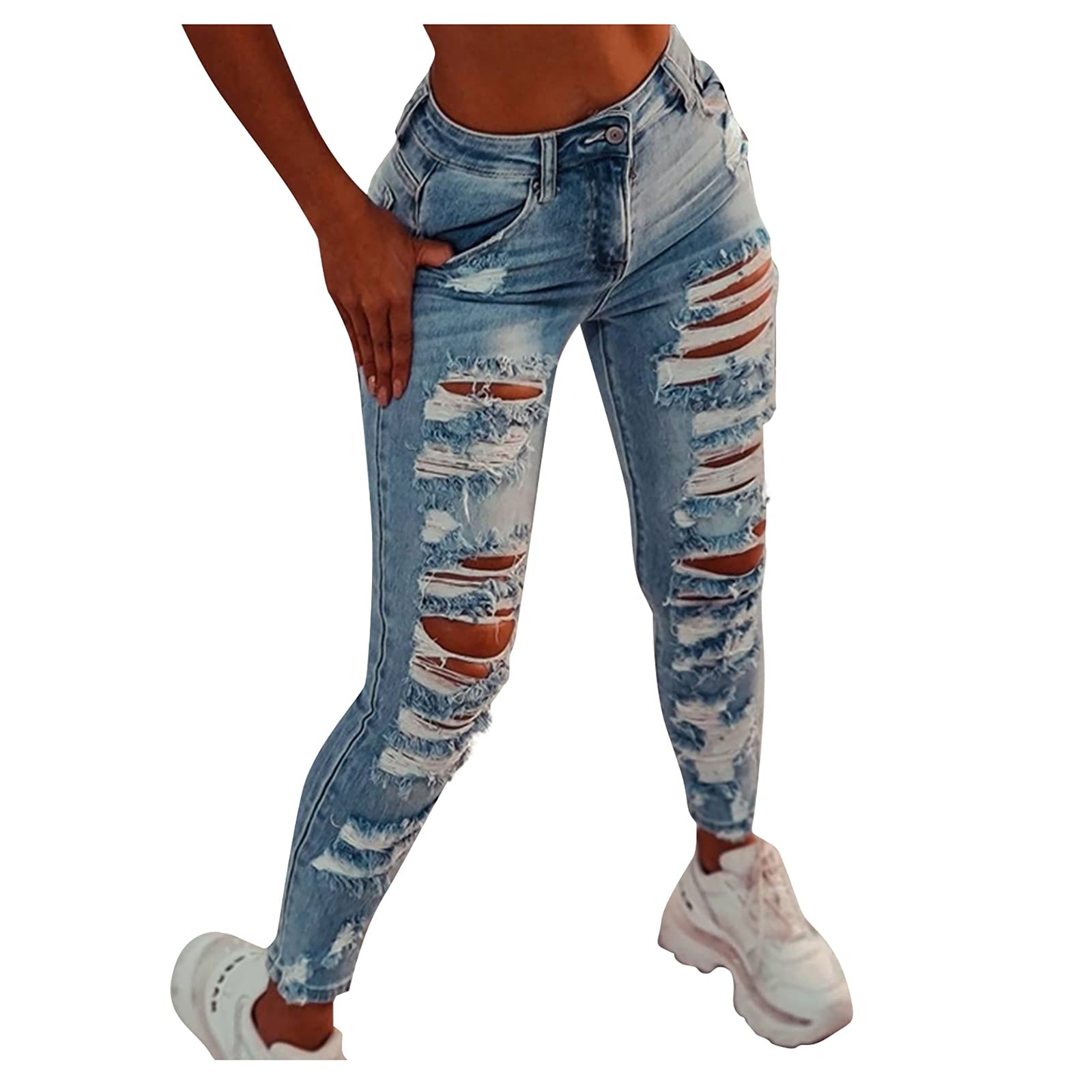 UODSVP Women's High Waist Flared Jeans - Stretchy Solid Color Bandage Hole Ankle Pants for Casual & Fashion Outfits | Perfect for Streetwear, Dating, and Office Wear