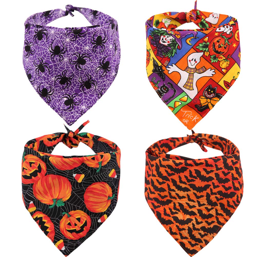 4-Pack Halloween Dog Bandanas - Reversible Triangle Pet Bibs & Scarves for Dogs & Cats - Large Size - Perfect for Halloween Costumes, Pet Parties & Photo Shoots