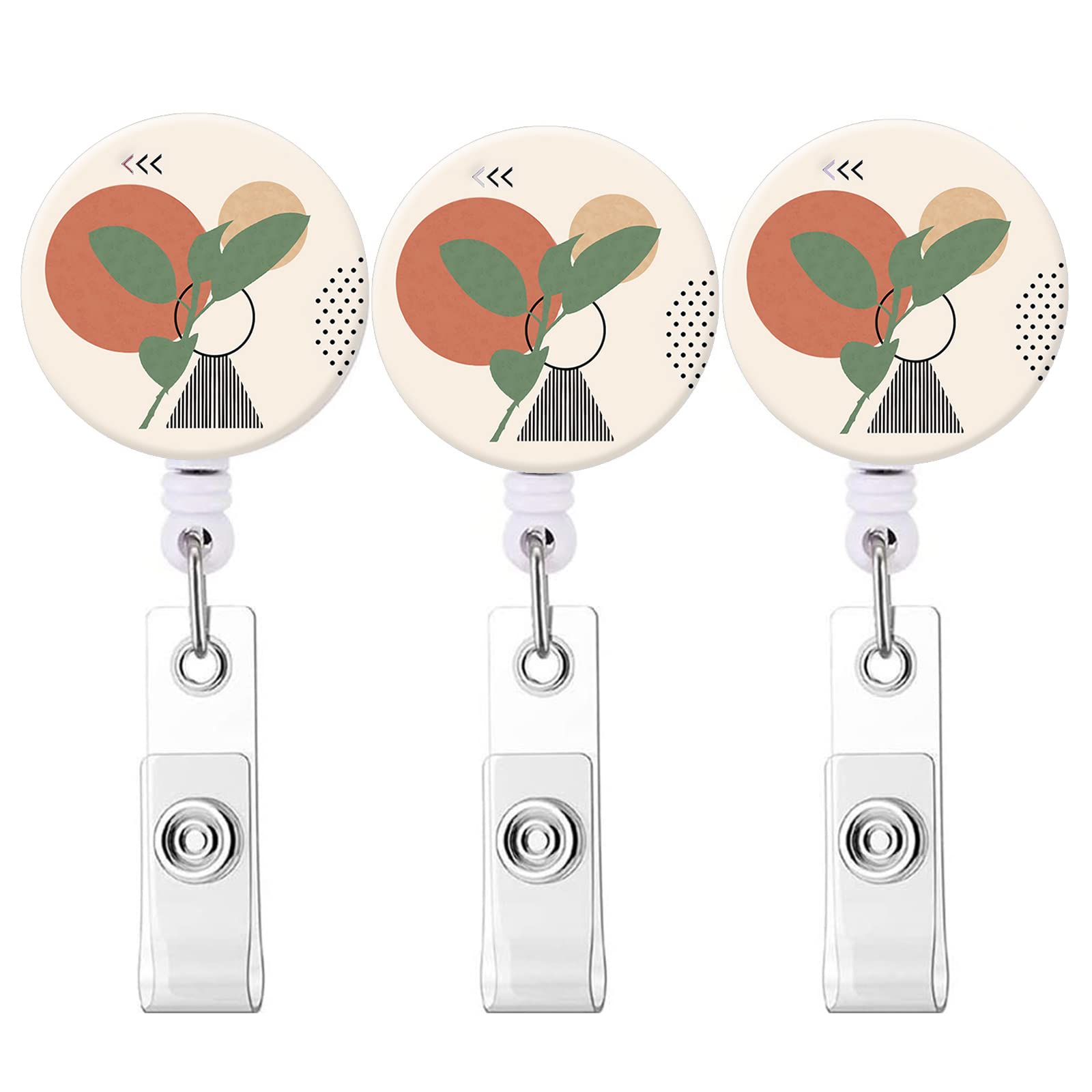 Retractable Badge Reel for Nurses - 3 Pack Decorative ID Card Holder with Carabiner Clip (Abstract Leaf Design) - Perfect for Healthcare Workers, Teachers & Office Professionals