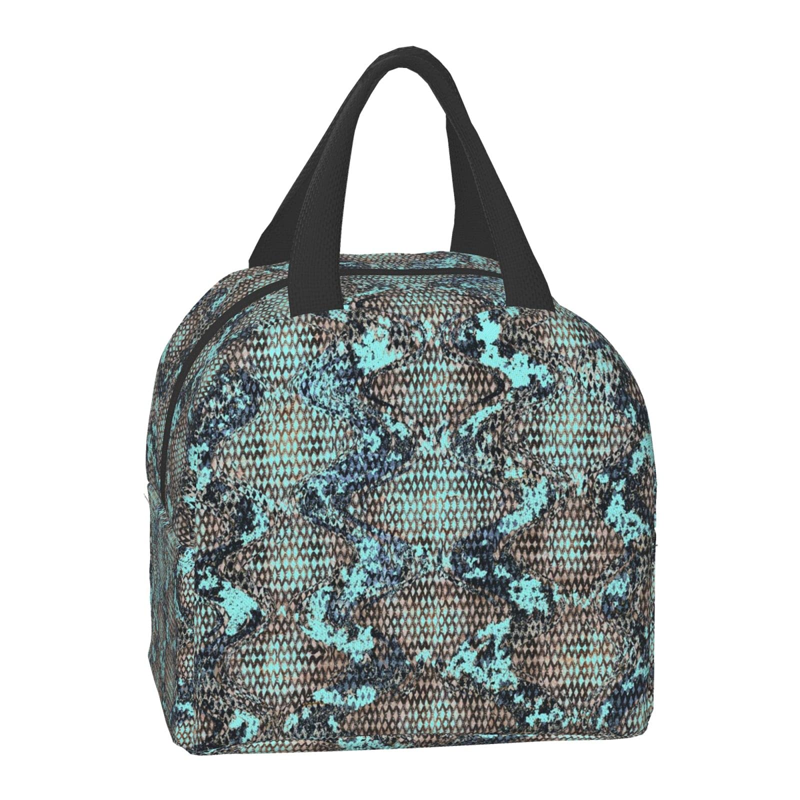 Snakeskin Insulated Lunch Box - Reusable Thermal Lunch Bag for Women & Men, Turquoise Eco-Friendly Tote, Perfect for Office, School, Camping, Hiking, Picnic, Beach & Travel - Keep Meals Fresh On-The-Go