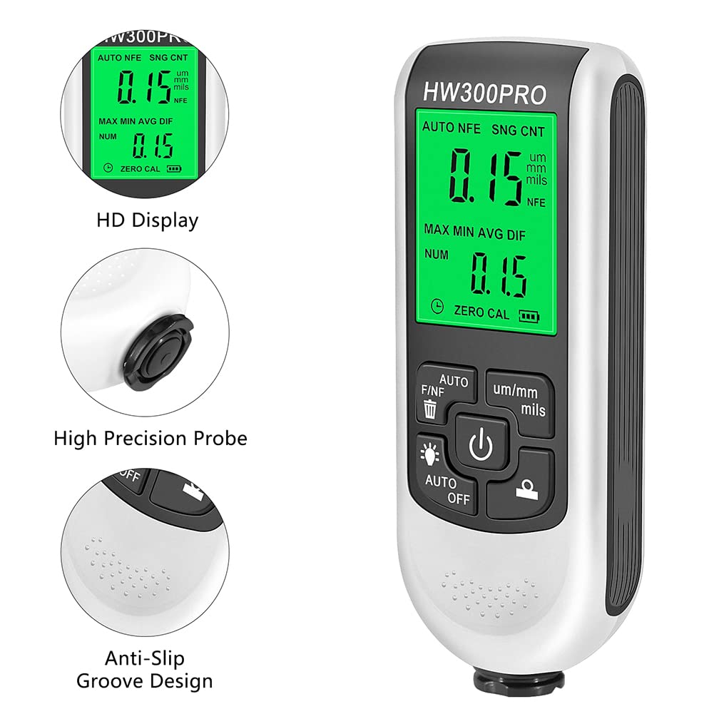 EMVANV Digital Paint Thickness Gauge - Auto Body Coating Meter with LCD Display & Zero Calibration - Perfect for Car Detailing, Auto Repair & Industrial Coating Measurement (White)