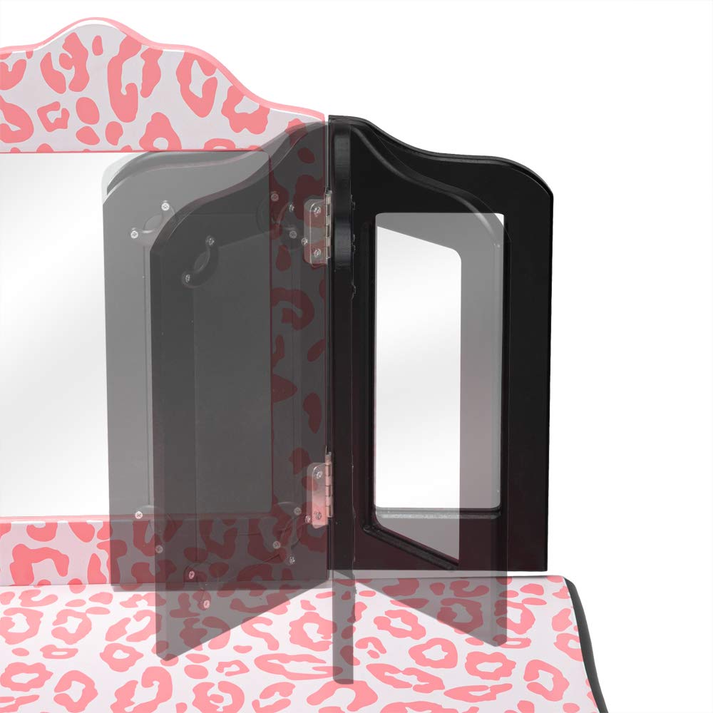 Bonnlo Kids Vanity Set - Modern Princess Vanity Table with Stool & Tri-Folding Mirror, Girls Makeup Dressing Table with Drawer, Perfect for Bedroom Decor & Pretend Play (Pink/White) - Ideal for Birthday Gifts, Room Makeover & Dress-Up Playtime