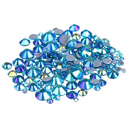 400Pcs Dark Aquamarine AB Hotfix Flatback Rhinestones - Mix Sizes for Nail Art, 3D Nail Decoration, DIY Jewelry Making | Perfect for Manicures, Costume Design & Craft Projects