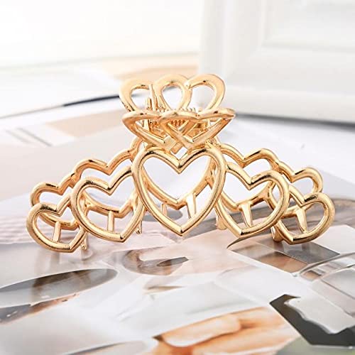 Large Metal Hair Claw Clips for Women - Strong Jaw Clamp Hair Barrettes for Thick Hair, Half Bun Hairpins, Heart-Shaped Hair Accessories for Girls & Women - Perfect for Updos, Ponytails & Everyday Styling