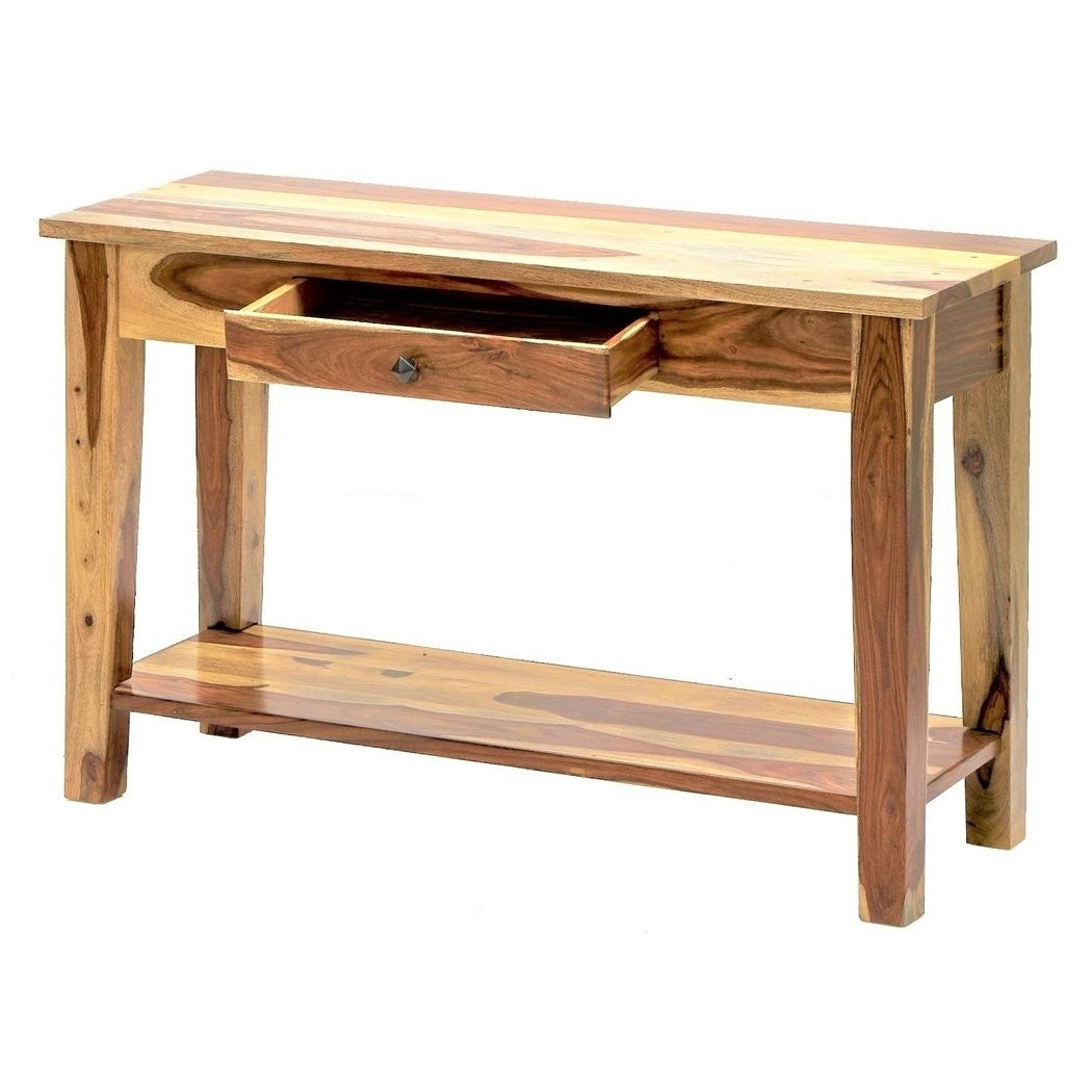 Rustic Dual Tone Wood Sofa Console Table with Drawer - Samoa Style Entryway & Living Room Display Shelf for Home Decor